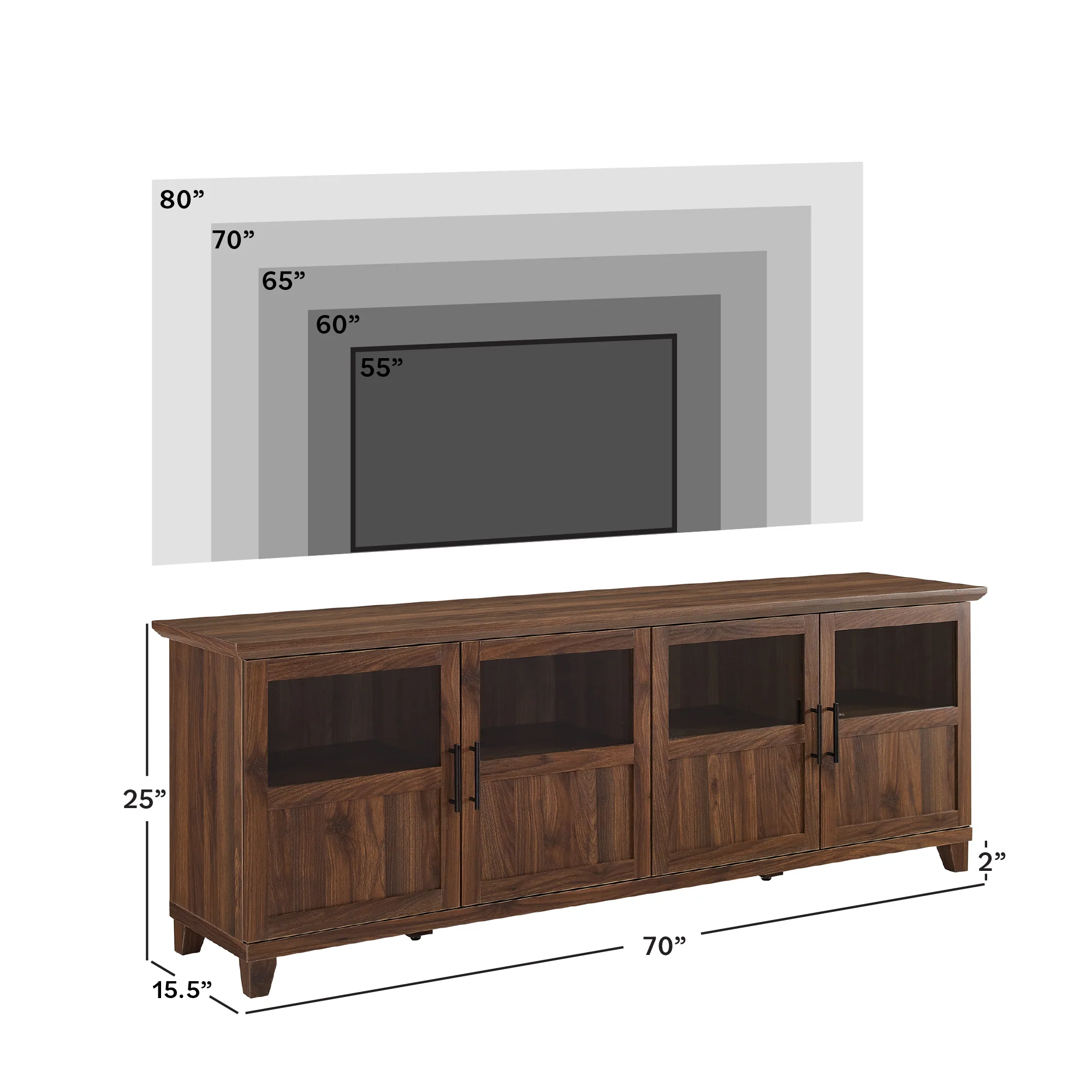 Goodwin 70" TV Stand with Glass and Wood 4 Panel Doors - Image 3
