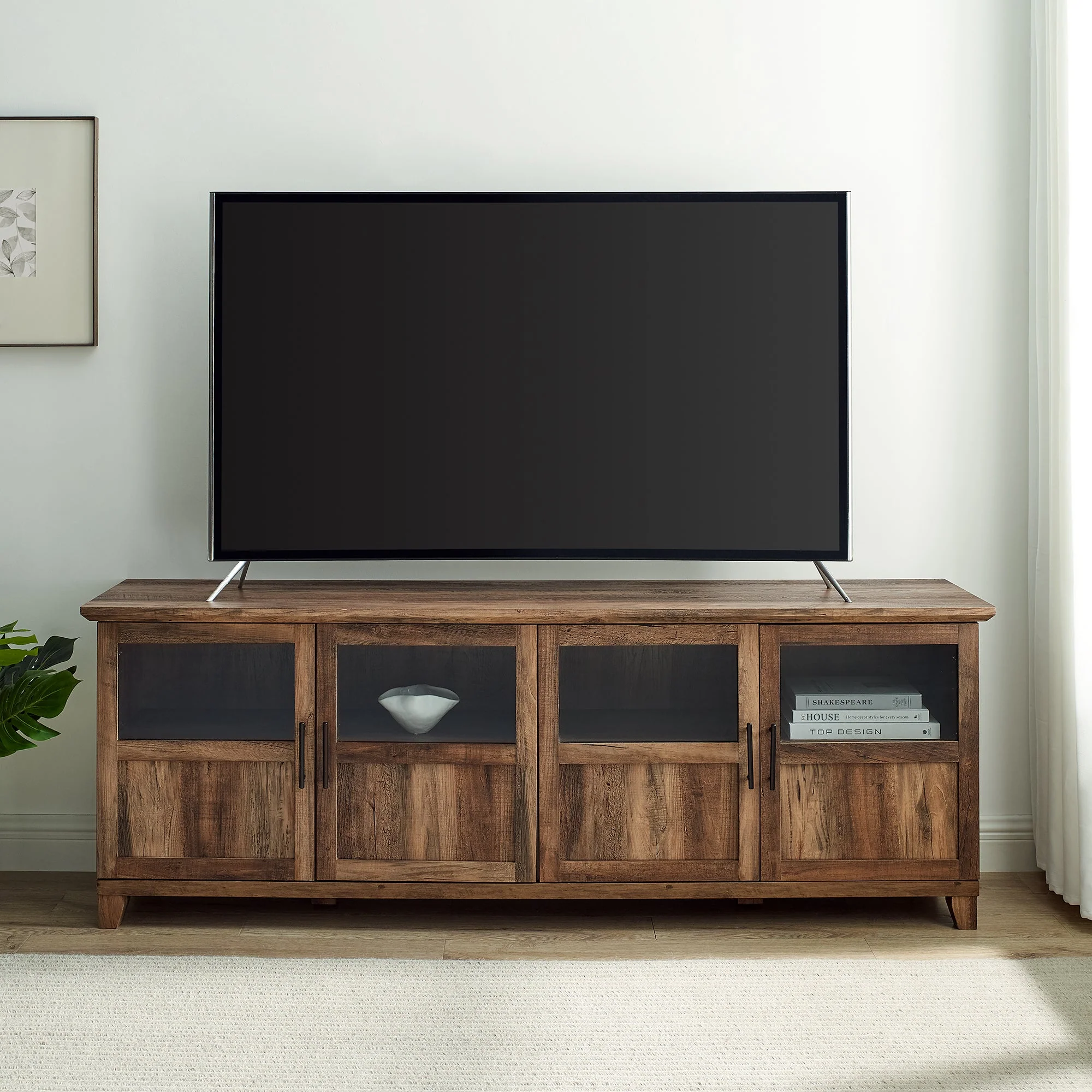 Goodwin 70" TV Stand with Glass and Wood 4 Panel Doors - Image 5