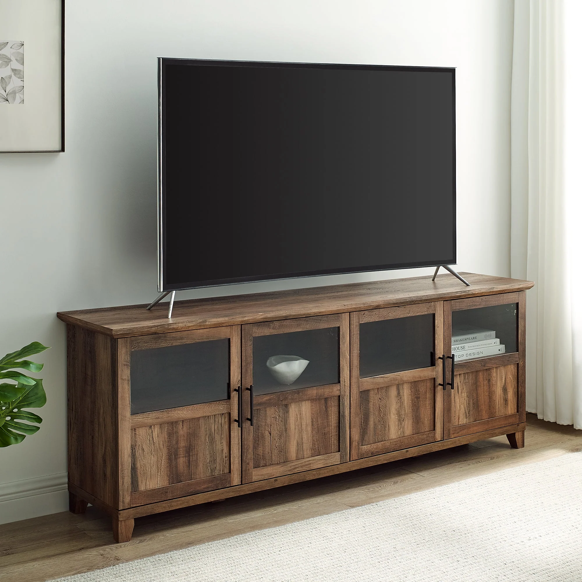 Goodwin 70" TV Stand with Glass and Wood 4 Panel Doors - Image 6