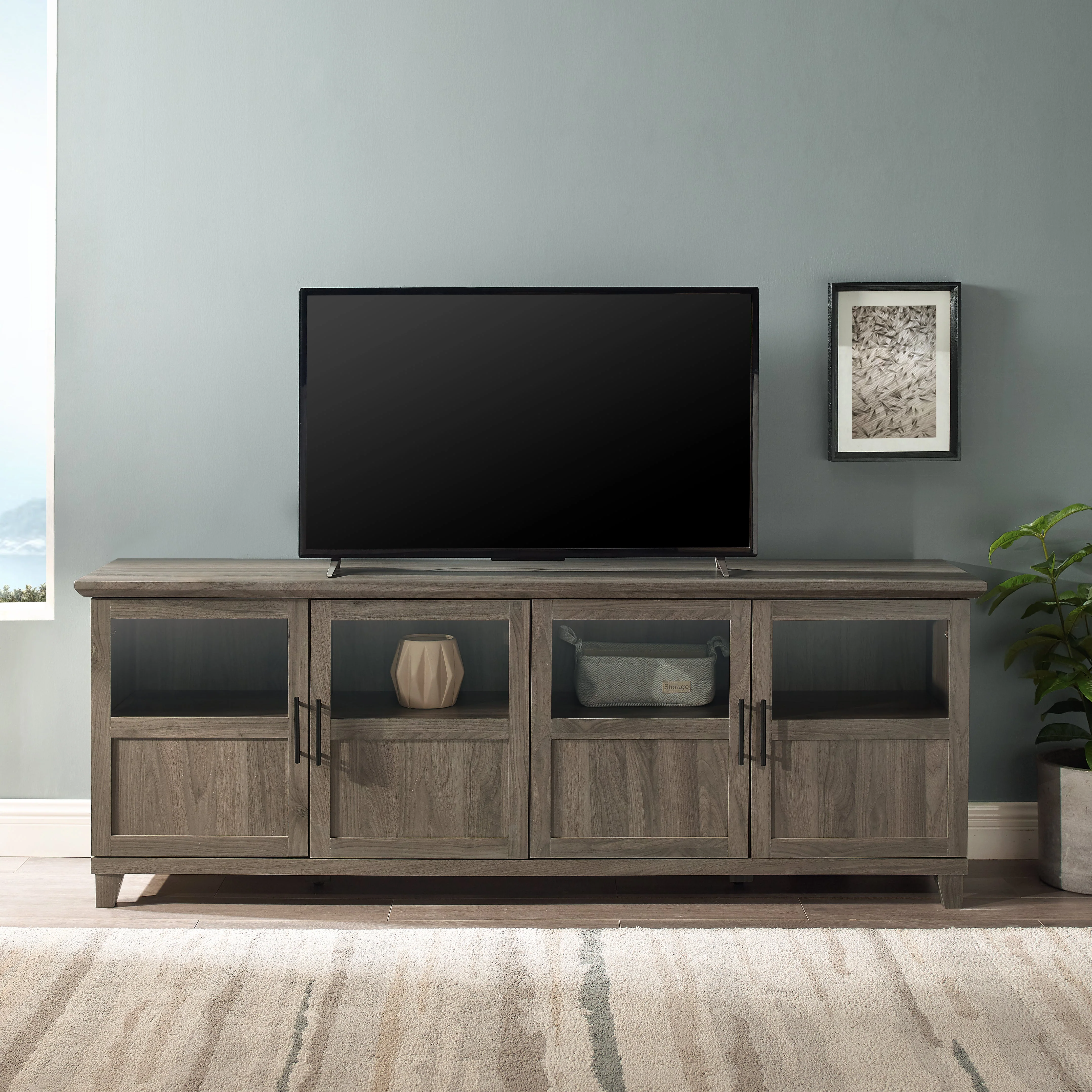 Goodwin 70" TV Stand with Glass and Wood 4 Panel Doors - Image 8