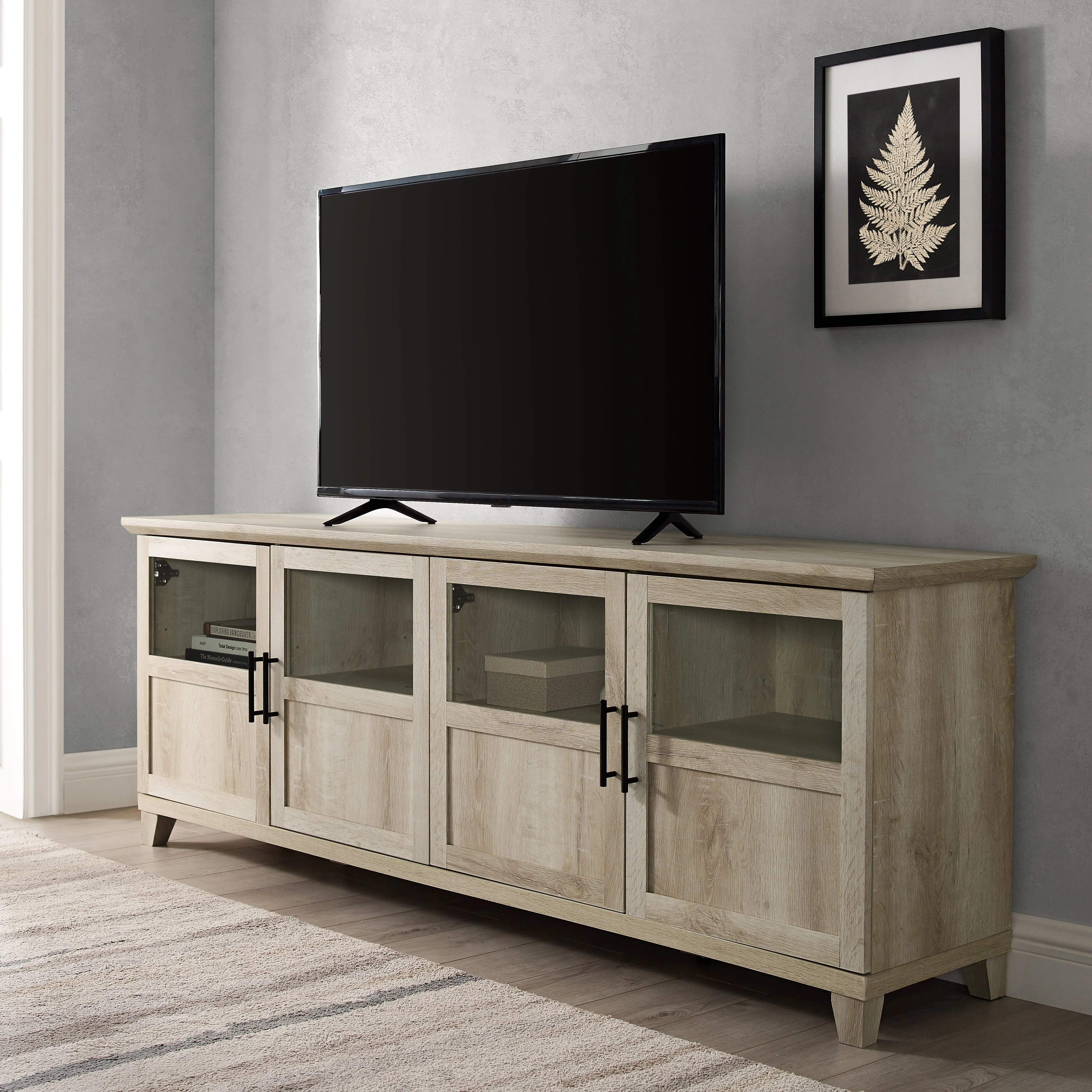 Goodwin 70" TV Stand with Glass and Wood 4 Panel Doors - Image 9