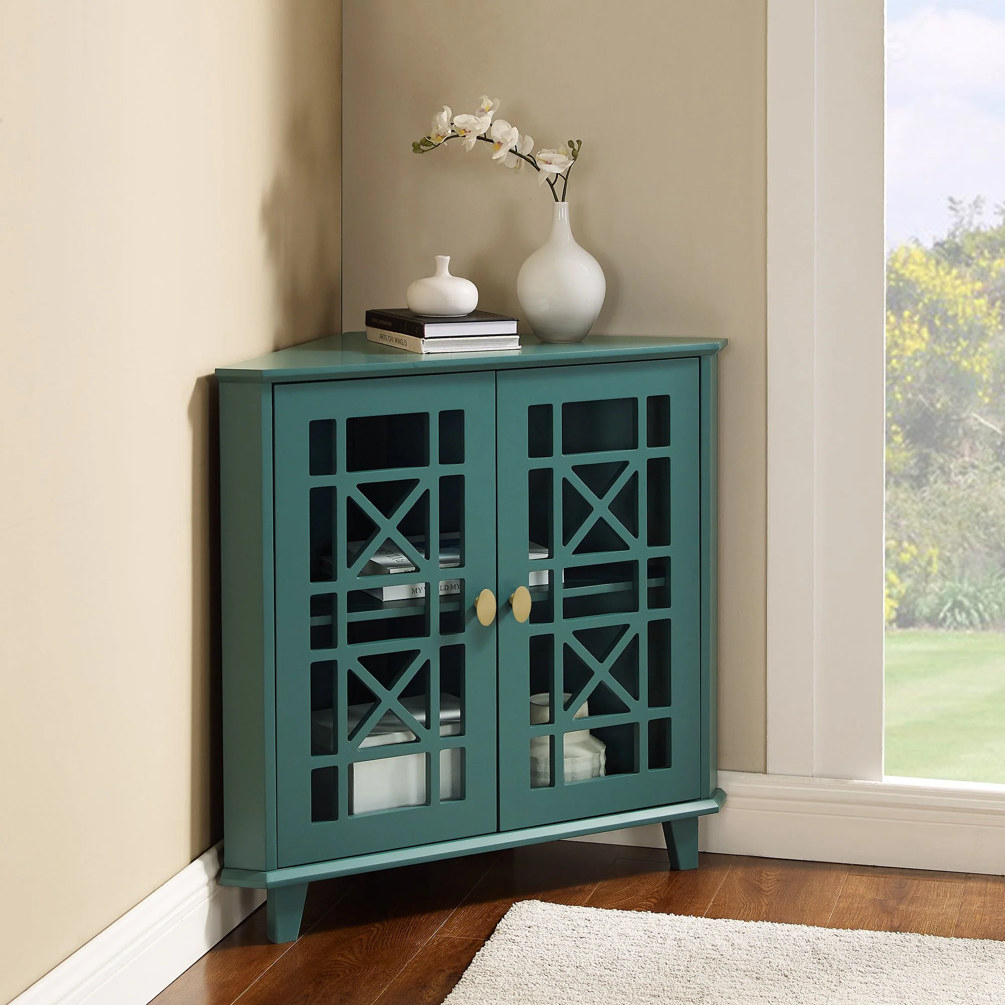 Gwen Fretwork Corner Accent Cabinet - Image 4