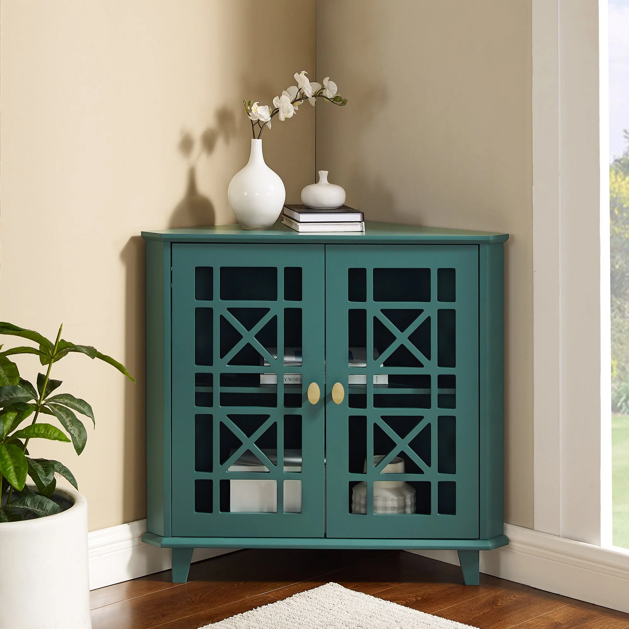 Gwen Fretwork Corner Accent Cabinet - Image 5