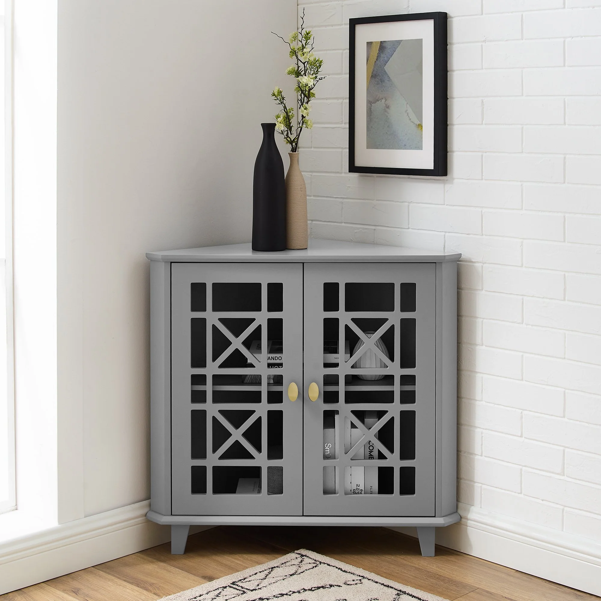 Gwen Fretwork Corner Accent Cabinet - Image 8