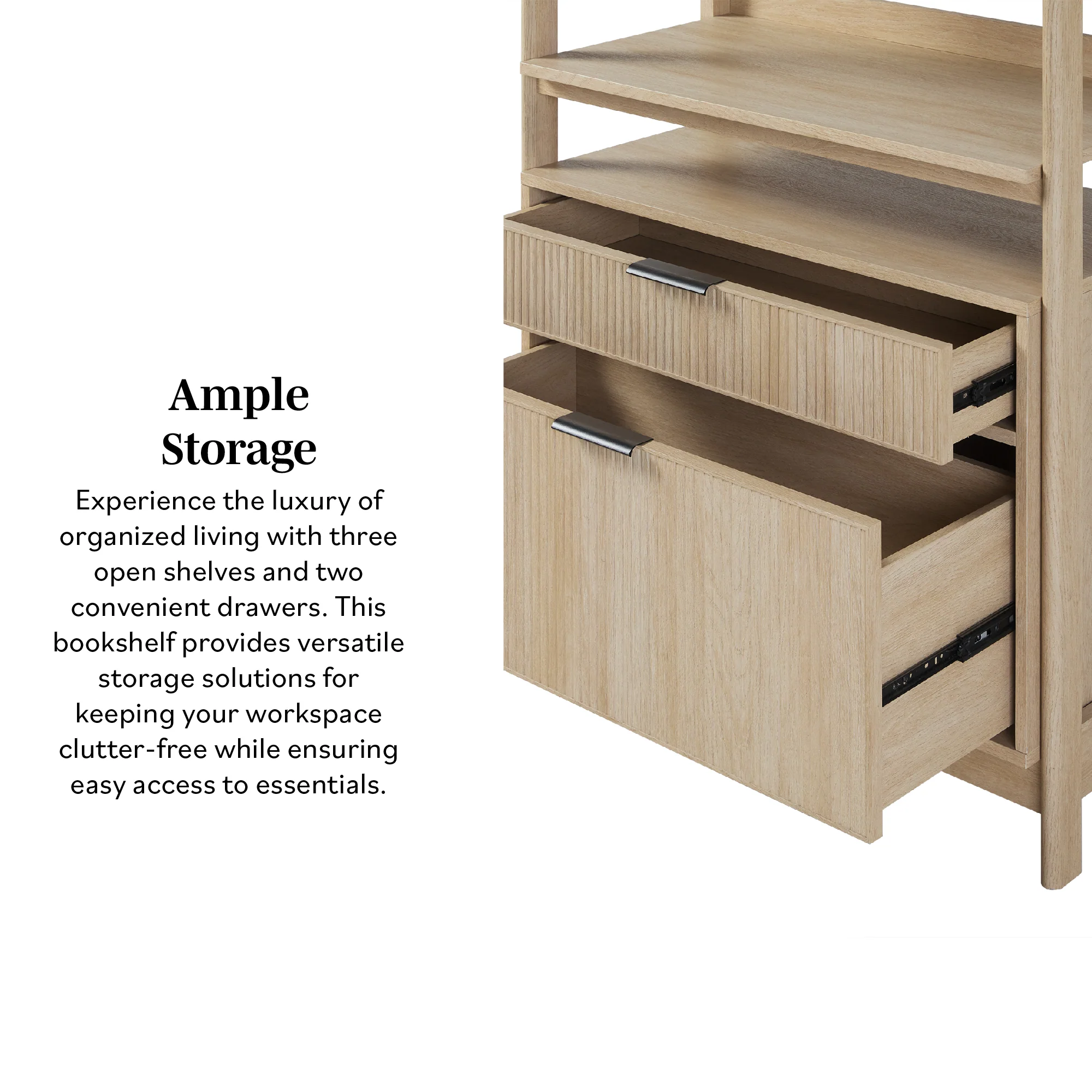 Holmes Modern Scandinavian Reeded Wide Bookshelf - Image 3