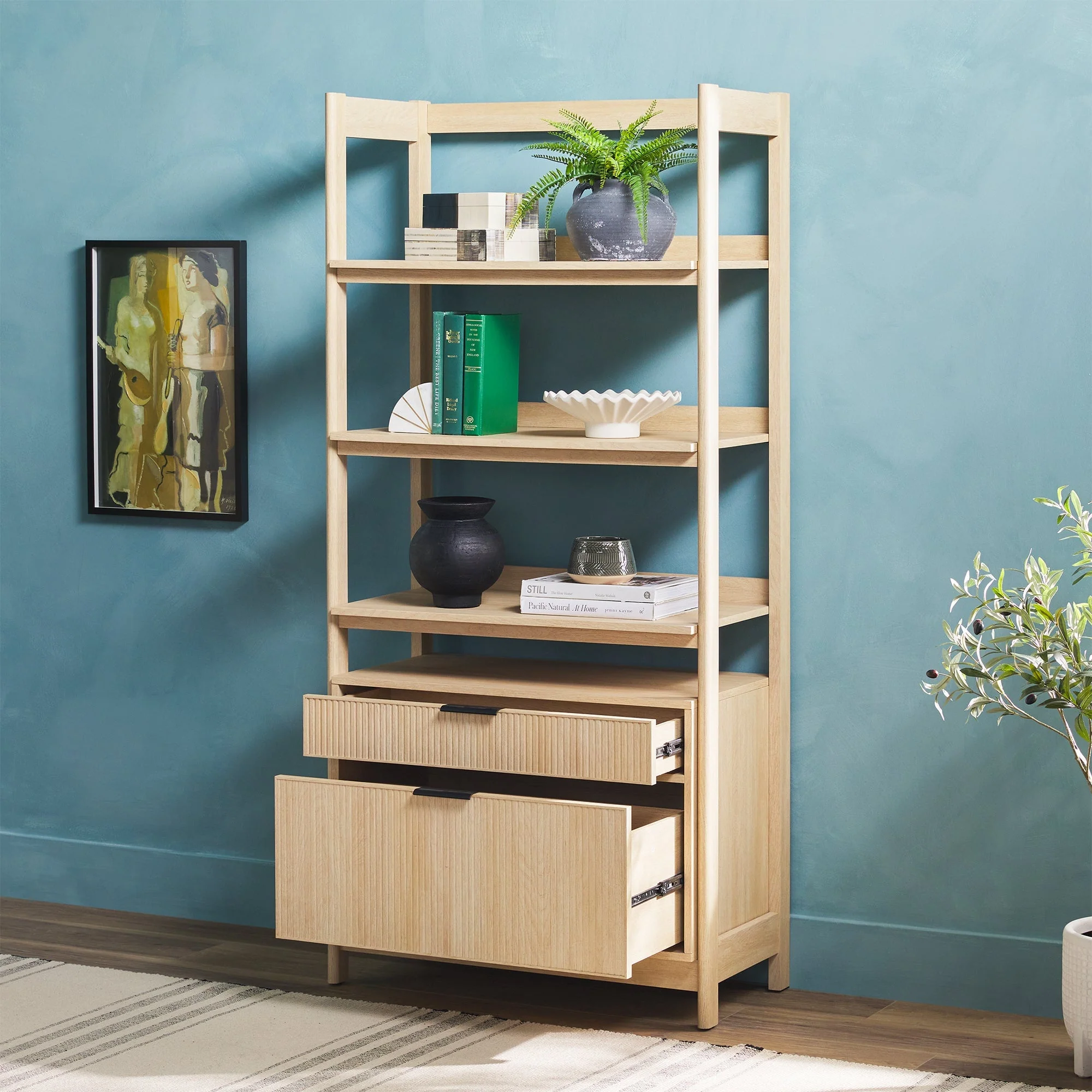 Holmes Modern Scandinavian Reeded Wide Bookshelf - Image 6