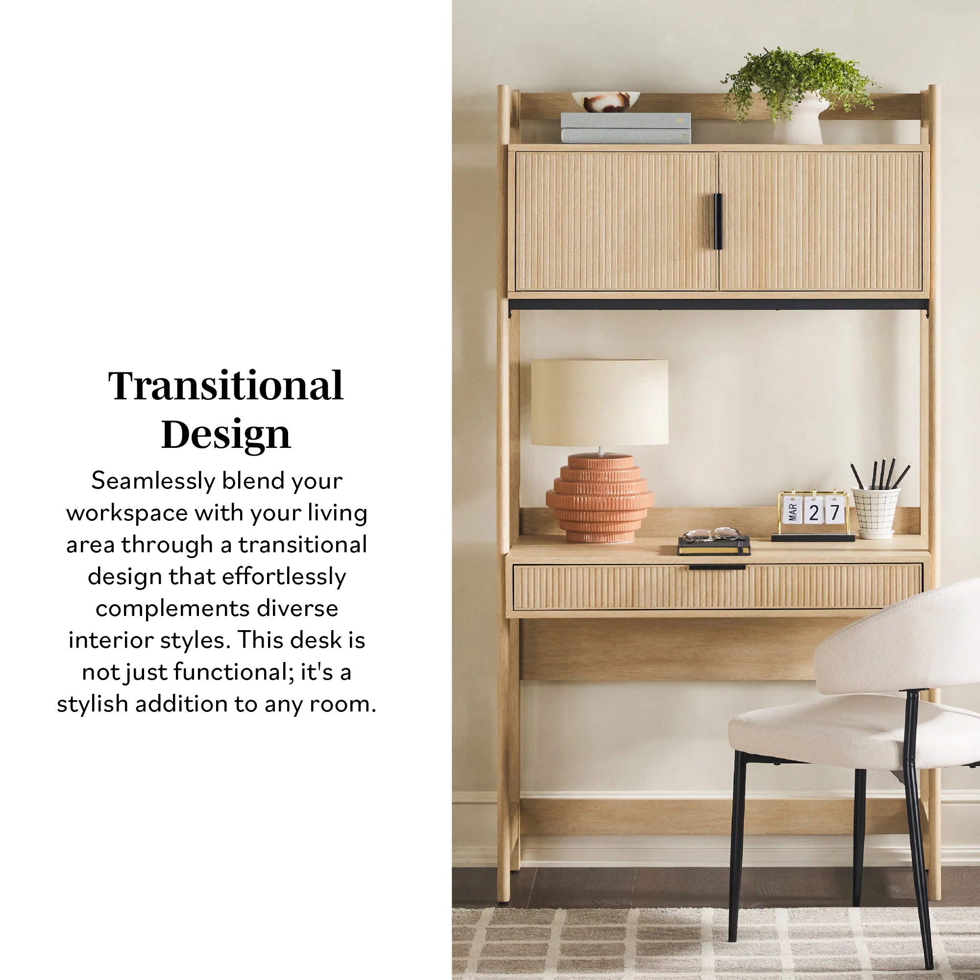 Holmes Modern Scandinavian Reeded Writing Storage Desk with USB - Image 4