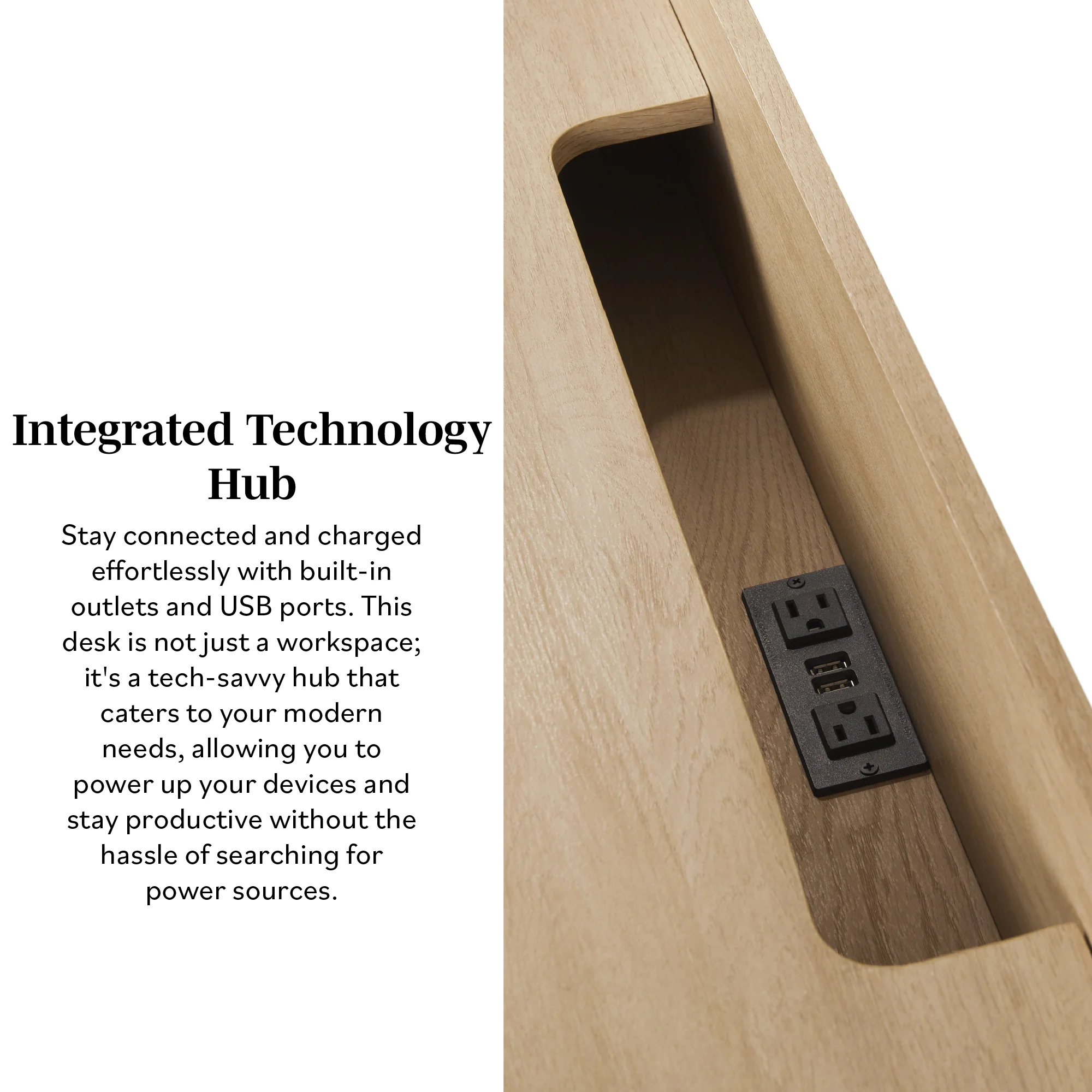 Holmes Modern Scandinavian Reeded Writing Storage Desk with USB - Image 5