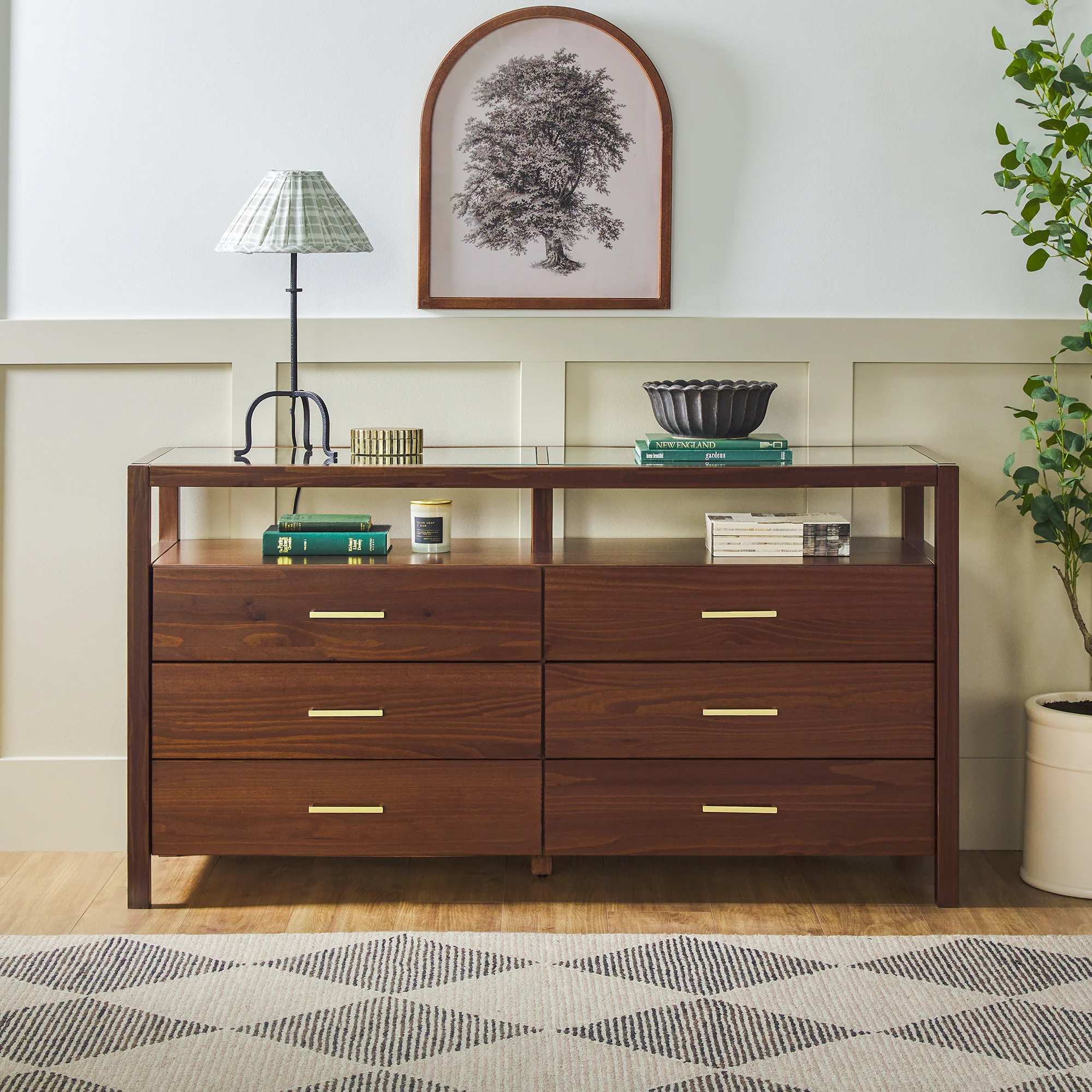 Isla Modern Easy Assembly Solid Wood 6-Drawer Dresser with Glass Top - Image 12