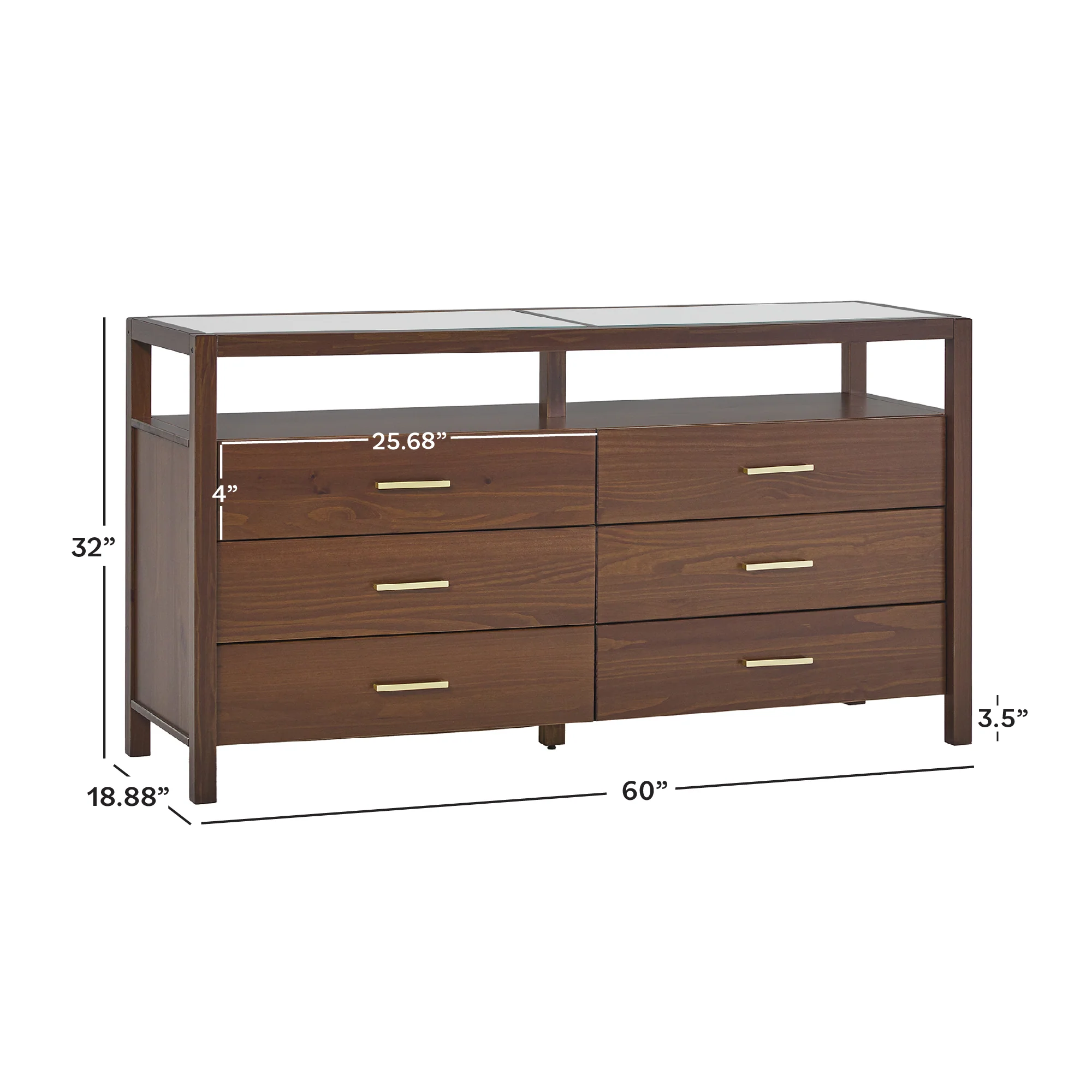 Isla Modern Easy Assembly Solid Wood 6-Drawer Dresser with Glass Top - Image 13
