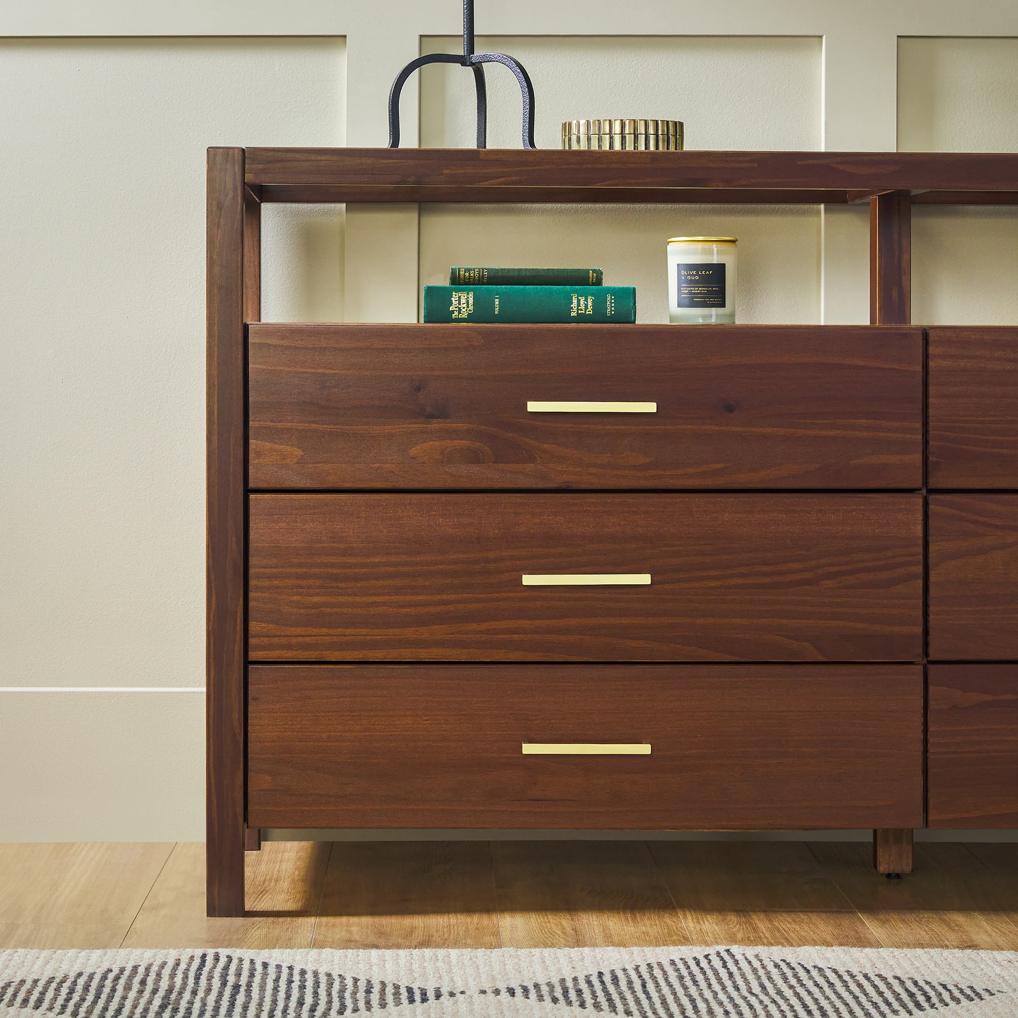 Isla Modern Easy Assembly Solid Wood 6-Drawer Dresser with Glass Top - Image 15