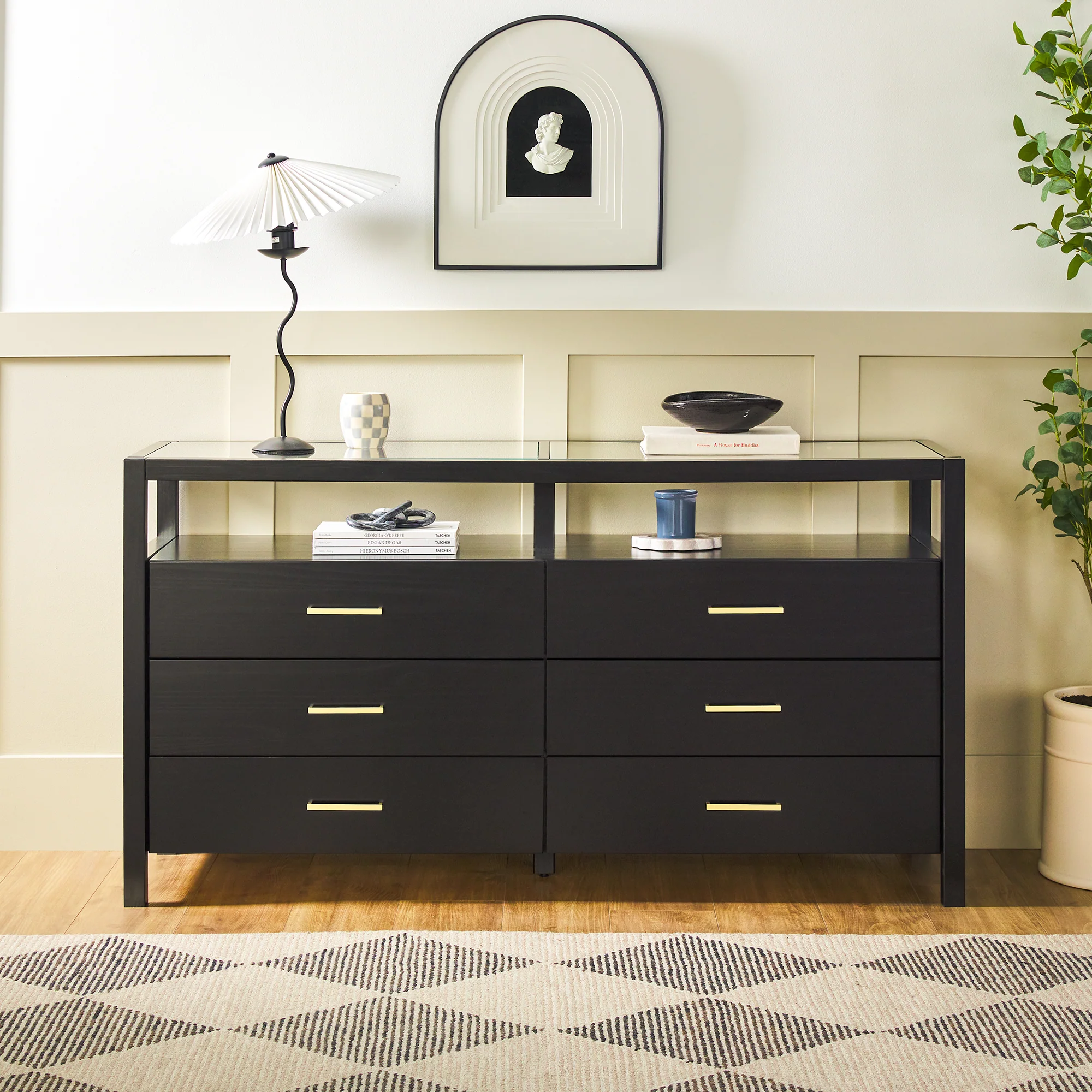 Isla Modern Easy Assembly Solid Wood 6-Drawer Dresser with Glass Top - Image 4