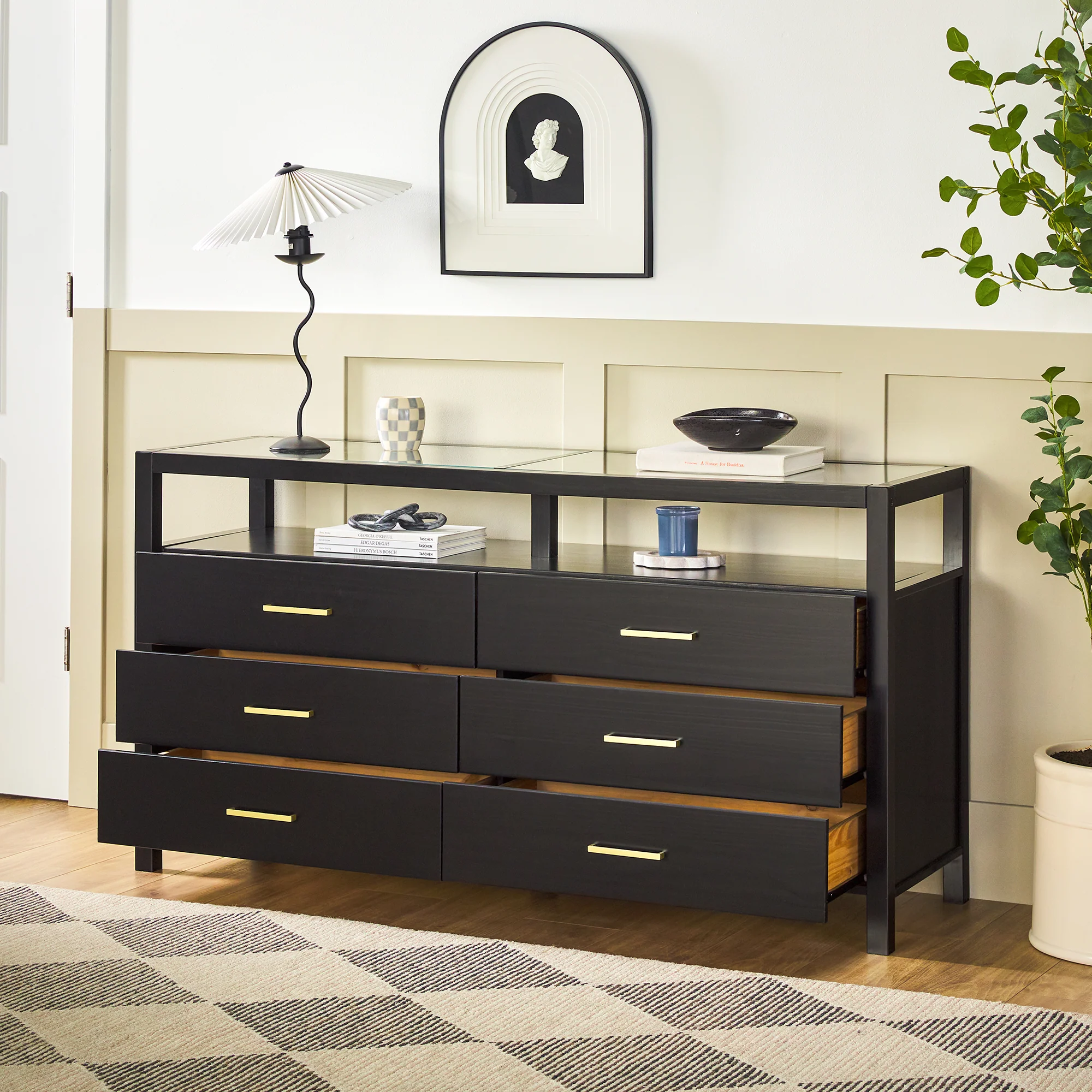 Isla Modern Easy Assembly Solid Wood 6-Drawer Dresser with Glass Top - Image 6