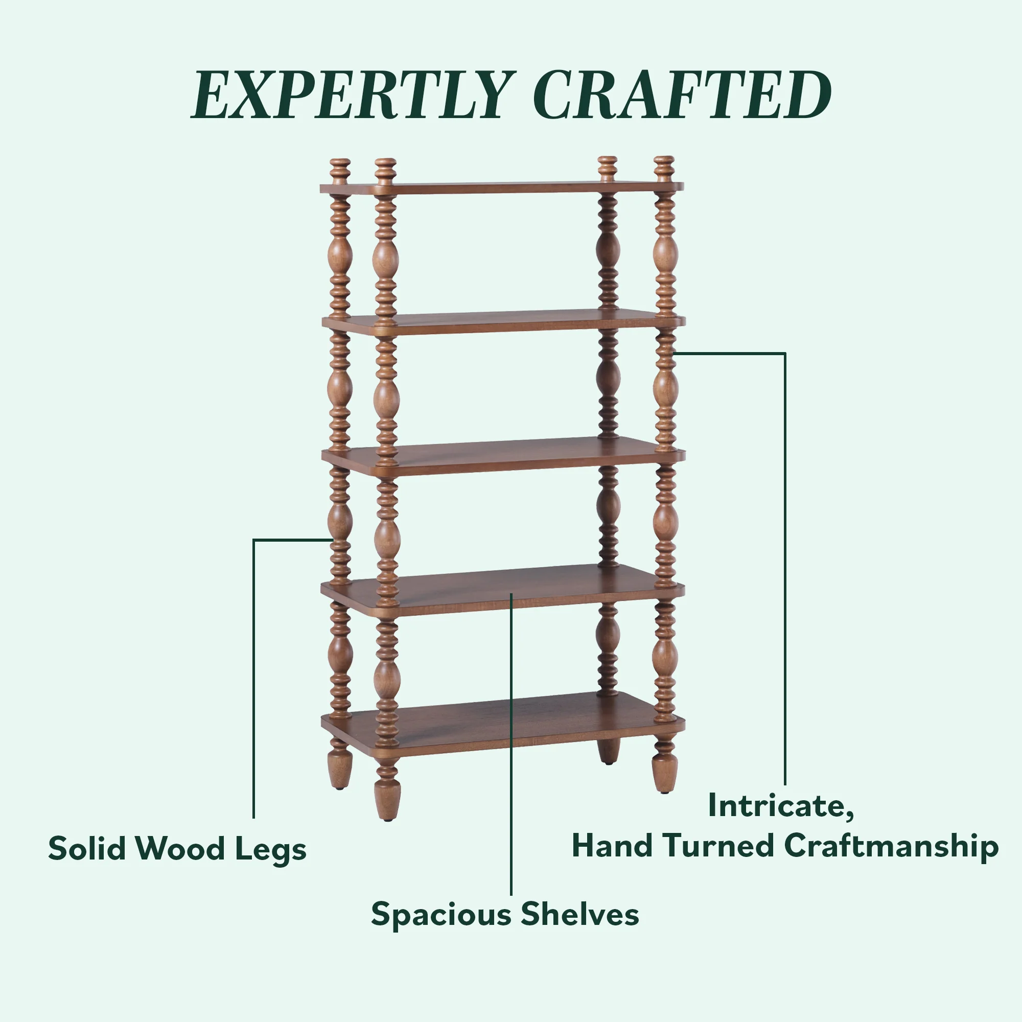 Traditional Vivienne Easy Assembly Solid Wood Short Bookshelf - Image 4