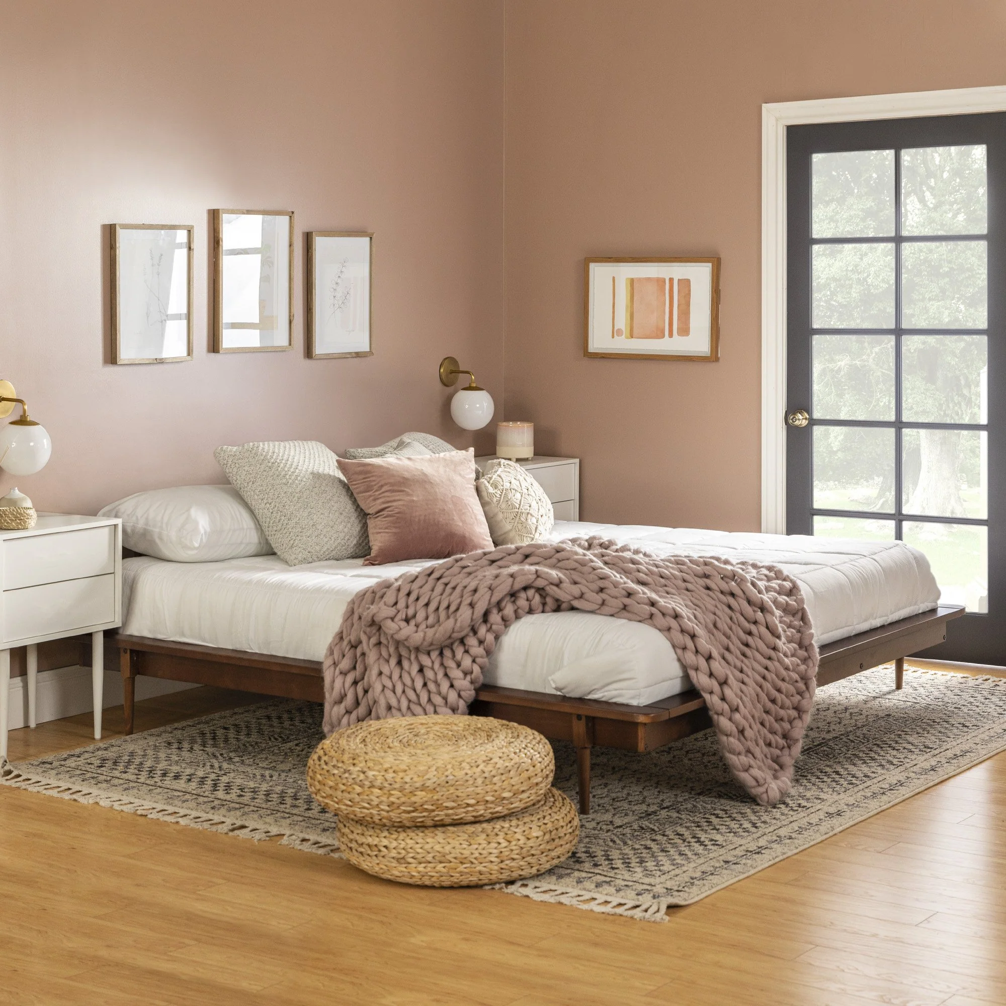 Walker Edison Spindle King Mid-Century Solid Wood Platform Bed - Image 3