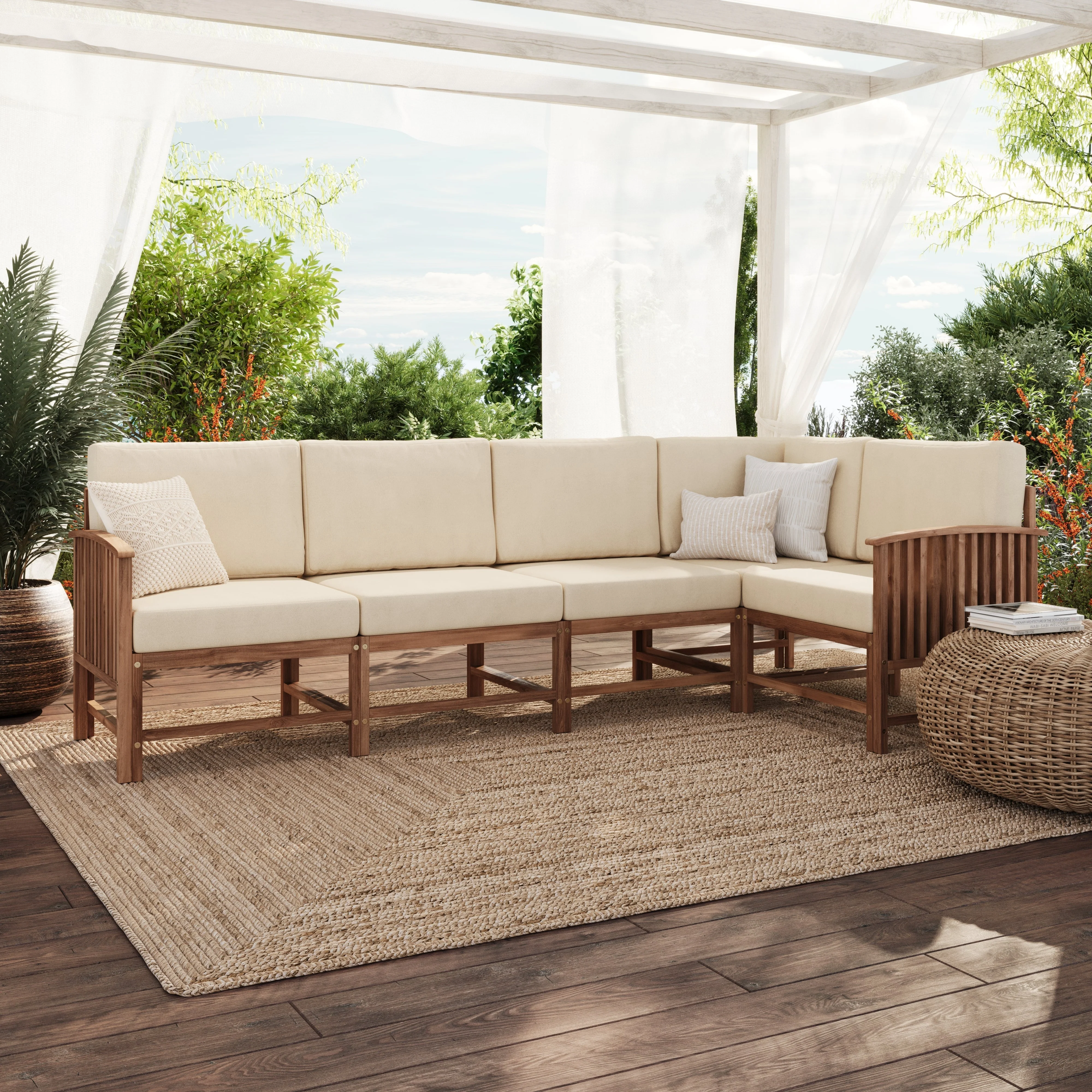 Midland Modern Solid Wood 5-Piece Outdoor Sectional Set - Image 8