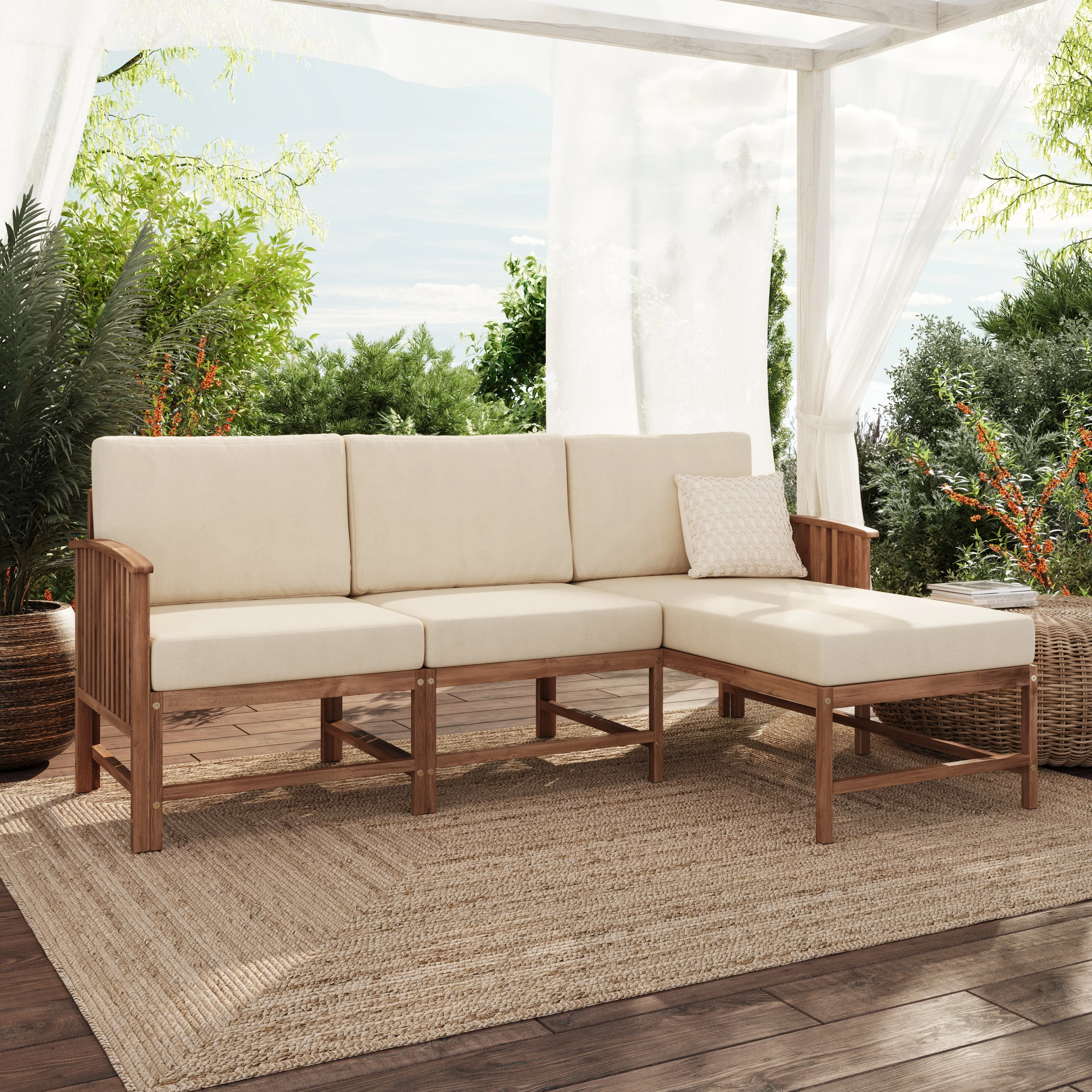 Midland Modern Solid Wood 3-Piece Outdoor Sectional Set - Image 8