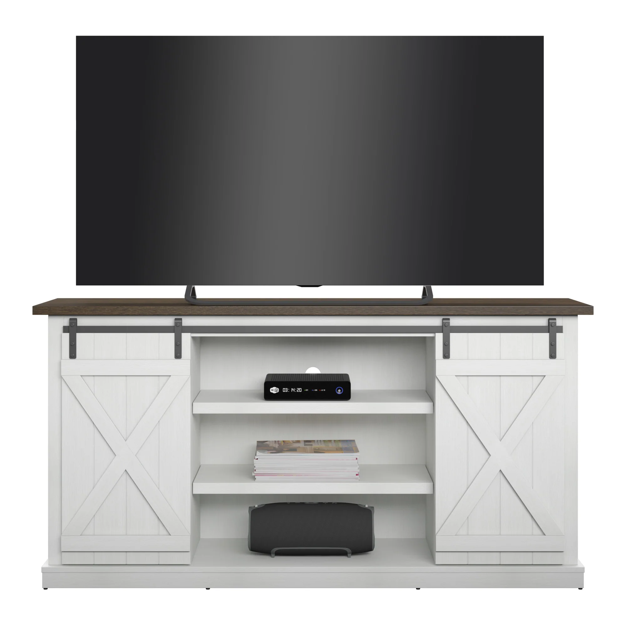Modern Farmhouse TV Stand with Sliding Barn Doors for TVs up to 70" - Image 10