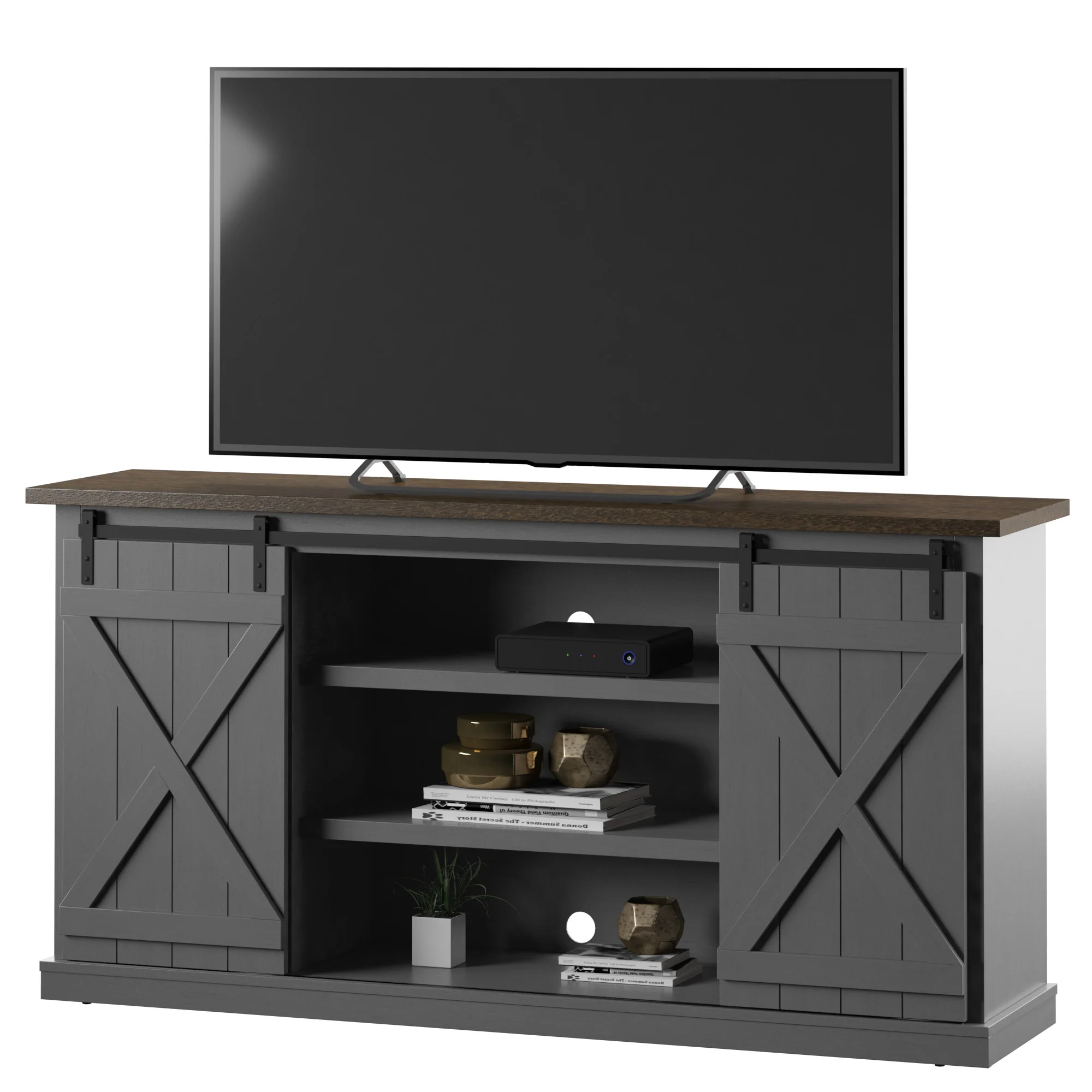 Modern Farmhouse TV Stand with Sliding Barn Doors for TVs up to 70" - Image 16