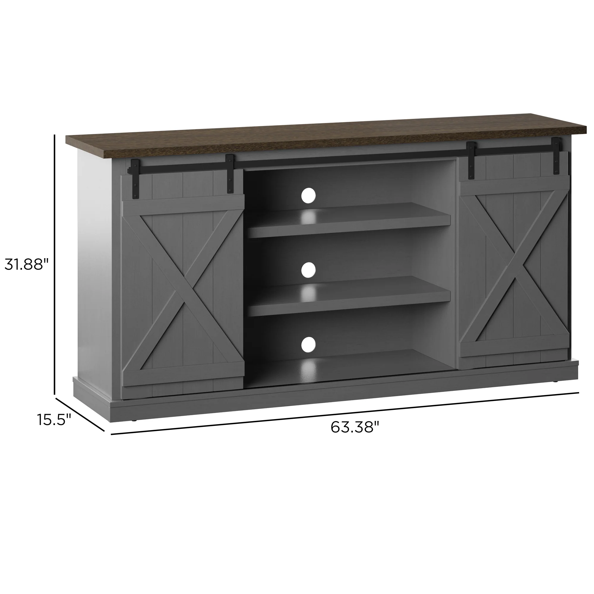 Modern Farmhouse TV Stand with Sliding Barn Doors for TVs up to 70" - Image 17