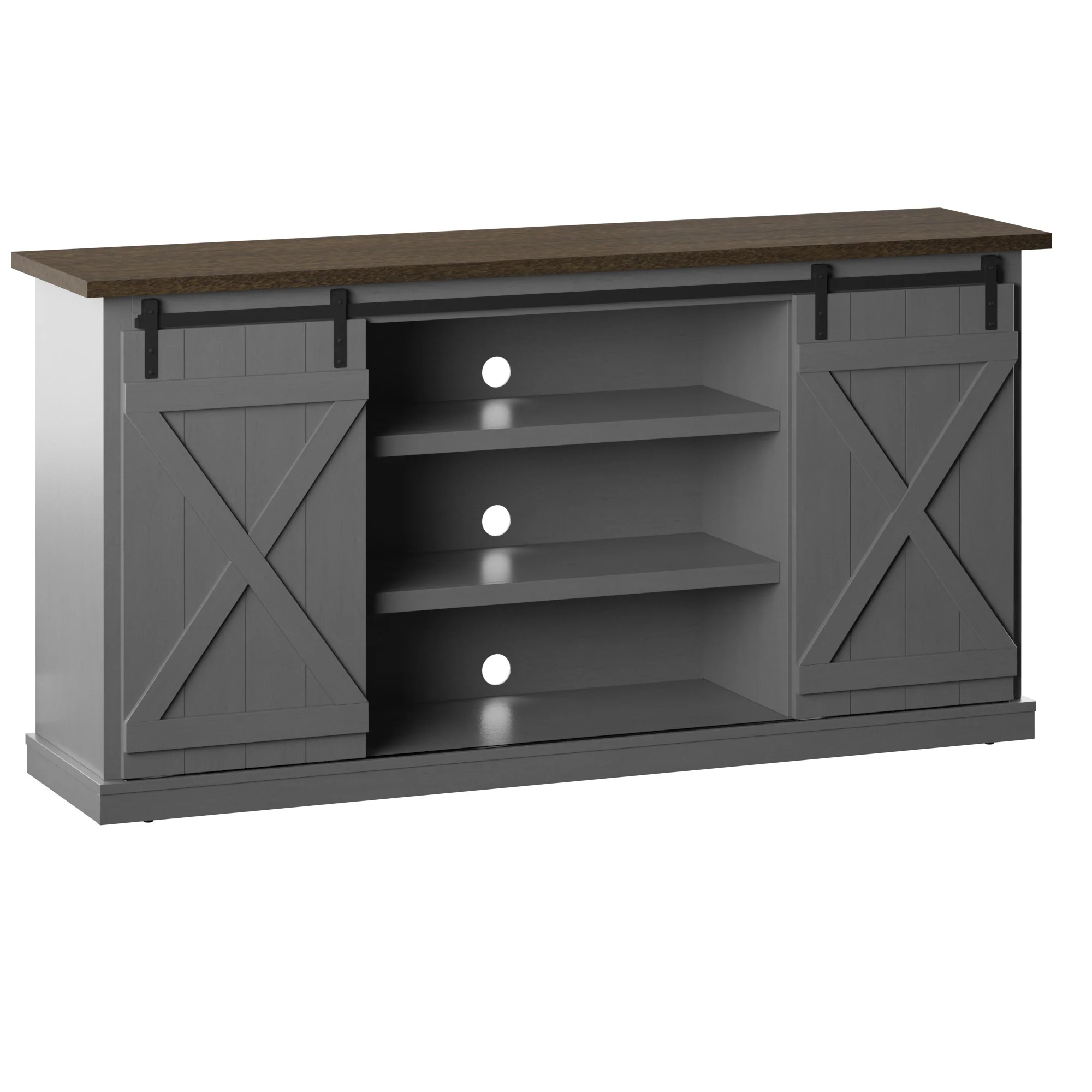 Modern Farmhouse TV Stand with Sliding Barn Doors for TVs up to 70" - Image 19