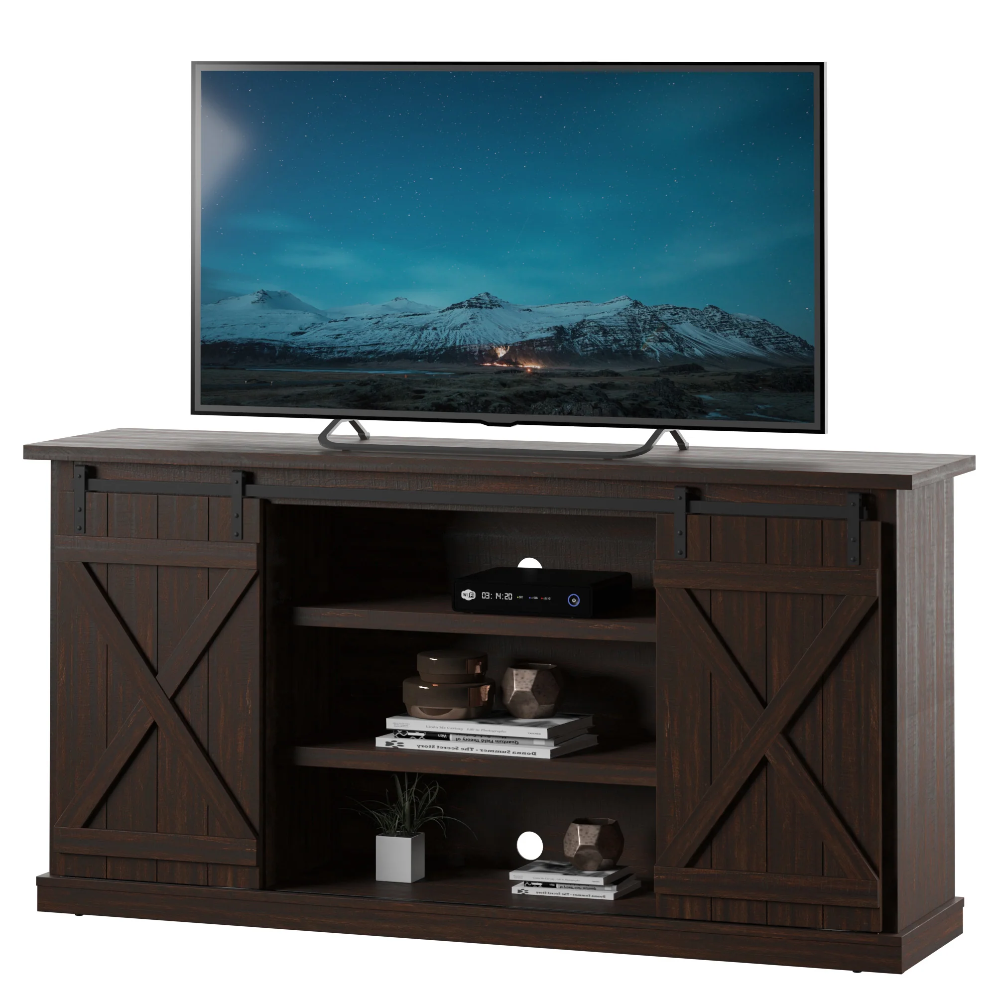 Modern Farmhouse TV Stand with Sliding Barn Doors for TVs up to 70" - Image 4
