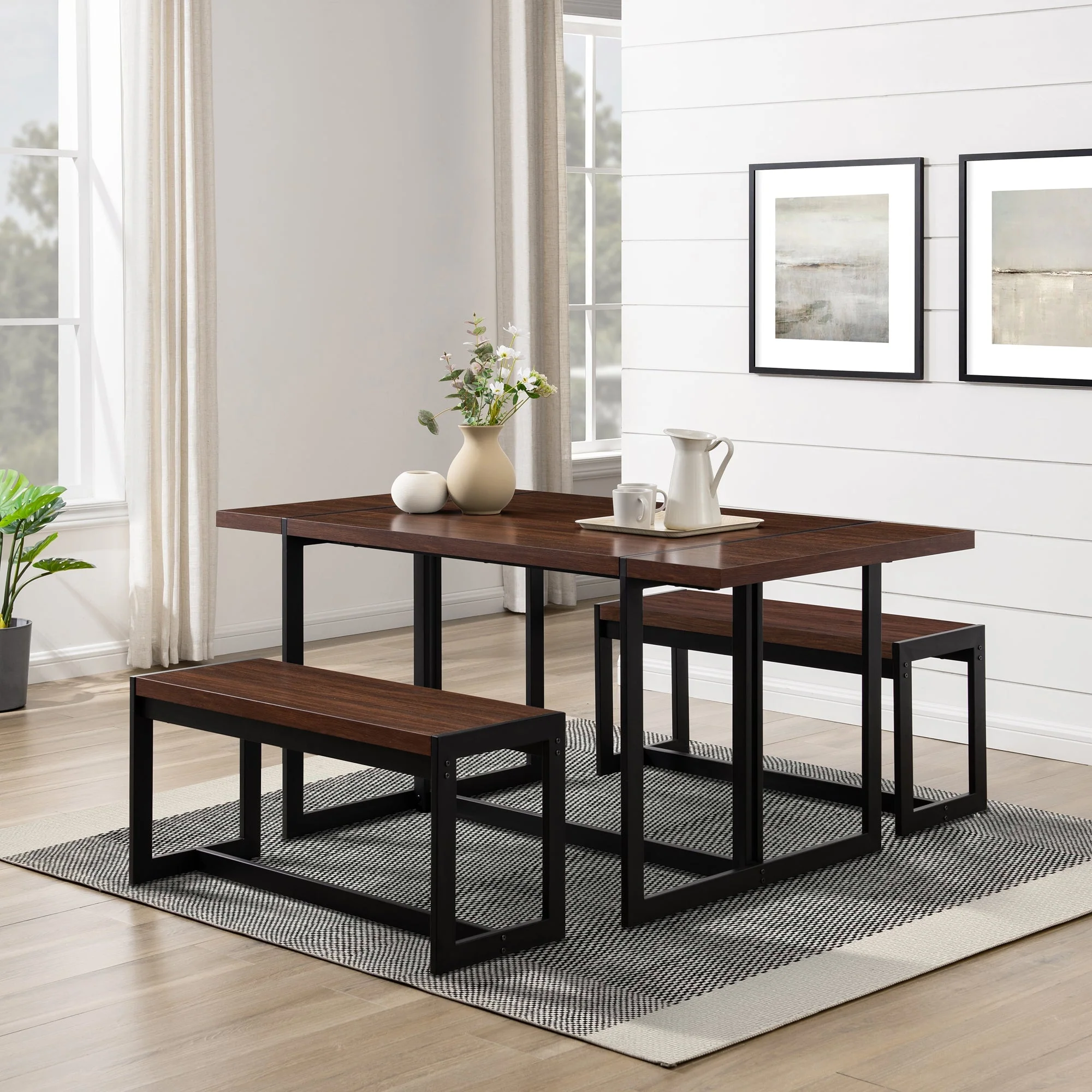 Vance Modern Industrial 3-Piece Metal and Wood Rectangle Dining Set - Image 4