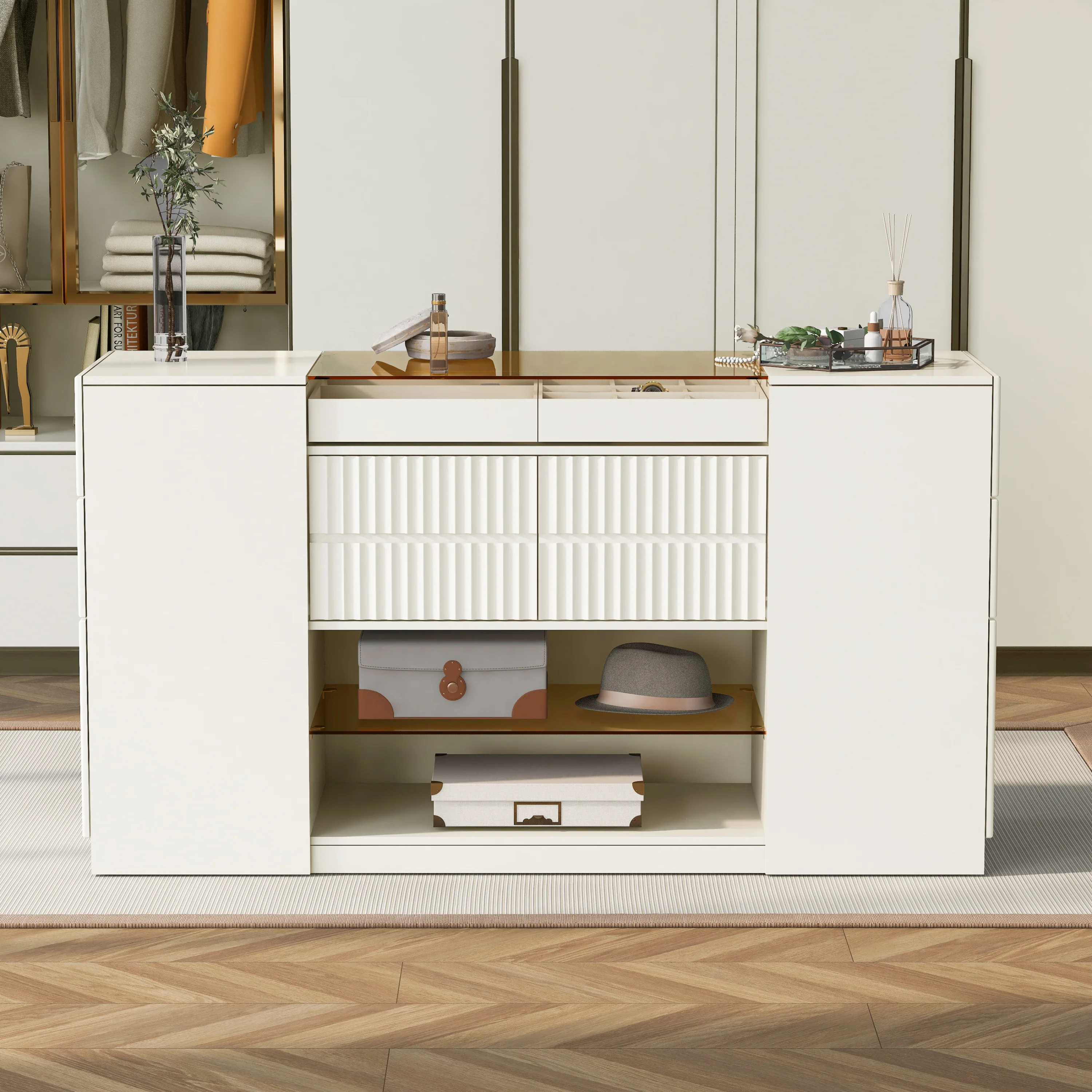 Walker Edison | Modern Multi-Functional Island Vanity Dresser and Storage Cabinet - Image 3