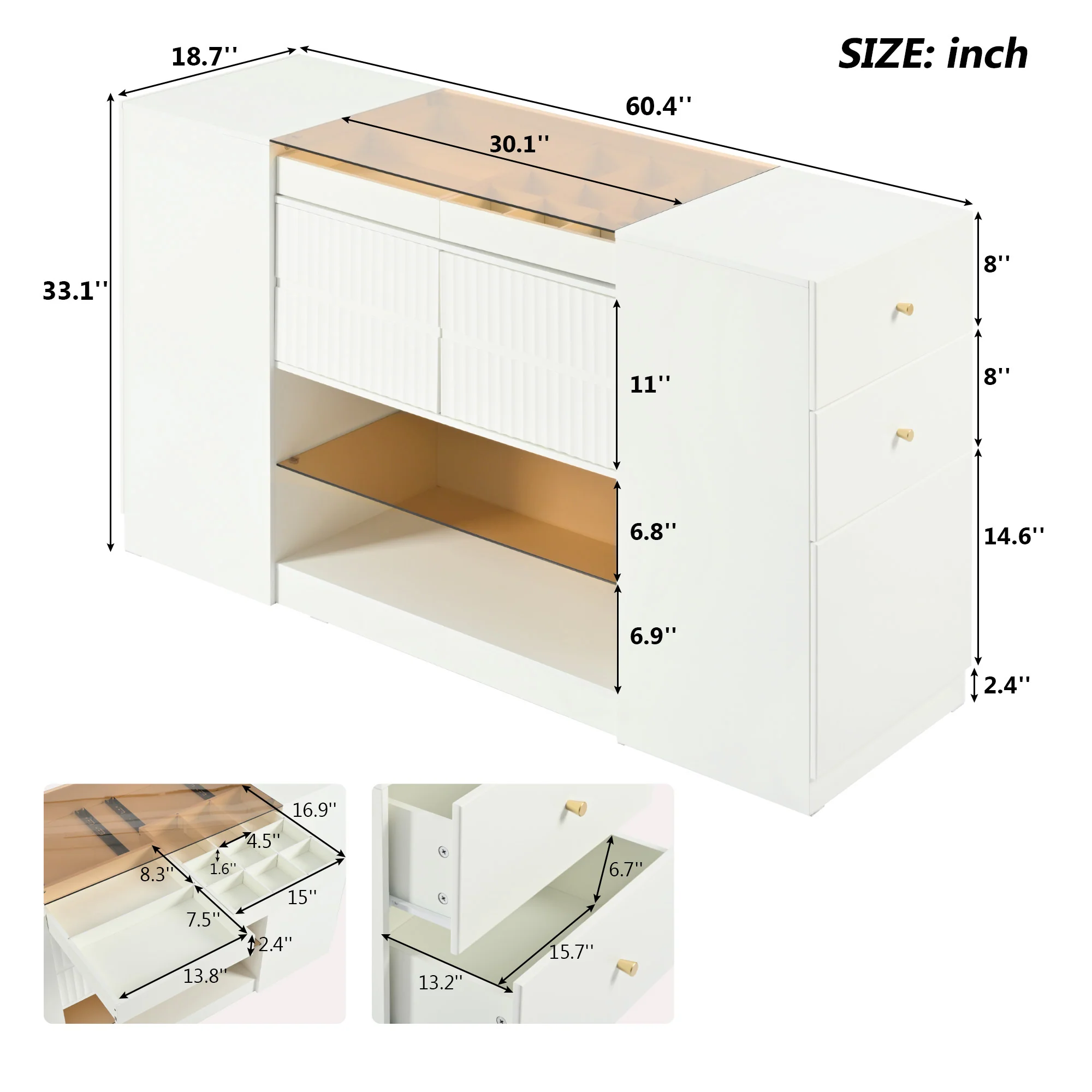 Walker Edison | Modern Multi-Functional Island Vanity Dresser and Storage Cabinet - Image 4