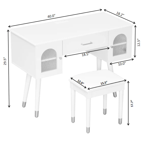 Walker Edison | Modern Vanity Makeup Table & Chair Set and Writing Desk - Image 12