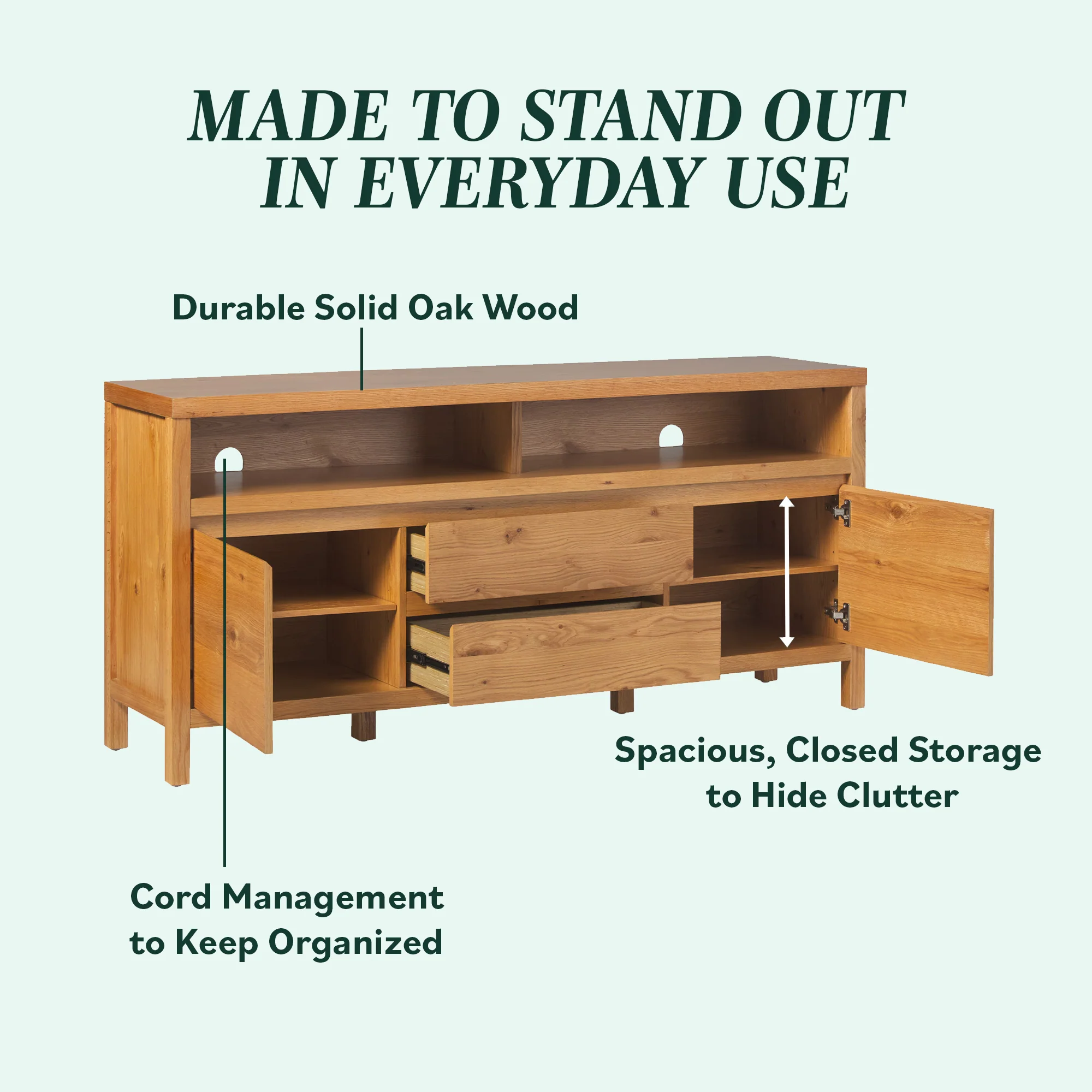 Nash 65" Modern Farmhouse Rustic Oak Wood Sideboard TV Stand - Image 10