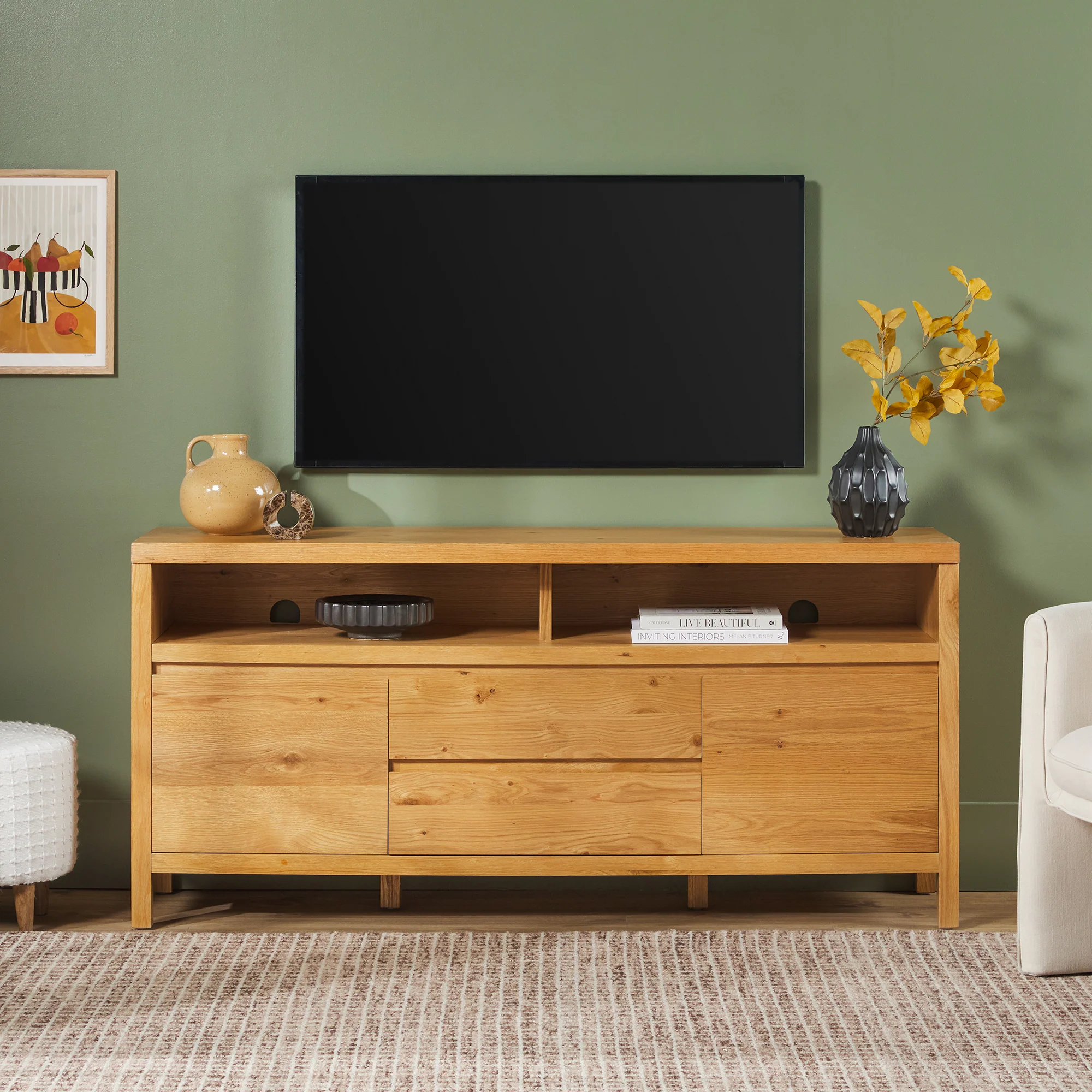 Nash 65" Modern Farmhouse Rustic Oak Wood Sideboard TV Stand - Image 11