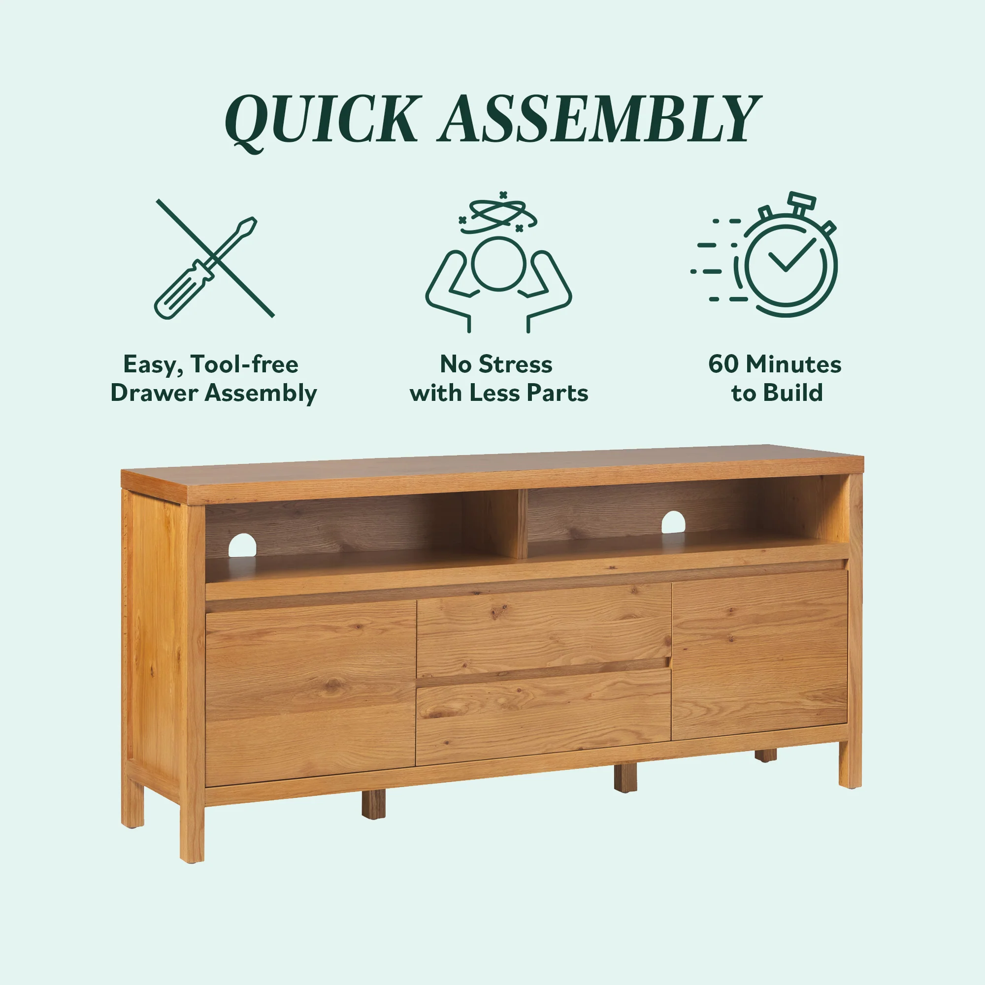 Nash 65" Modern Farmhouse Rustic Oak Wood Sideboard TV Stand - Image 12