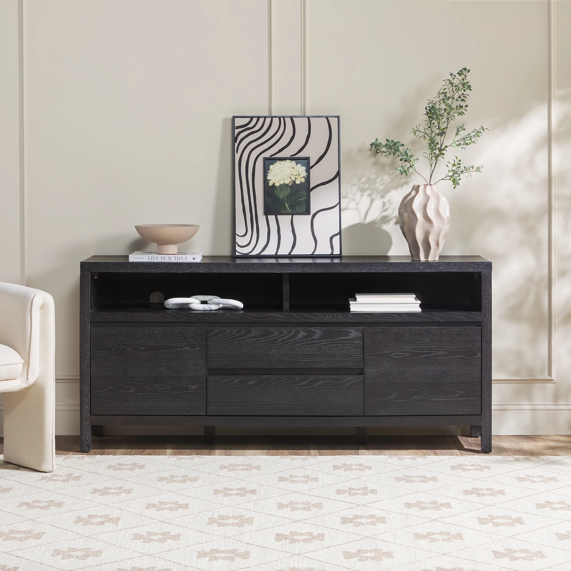 Nash 65" Modern Farmhouse Rustic Oak Wood Sideboard TV Stand - Image 5