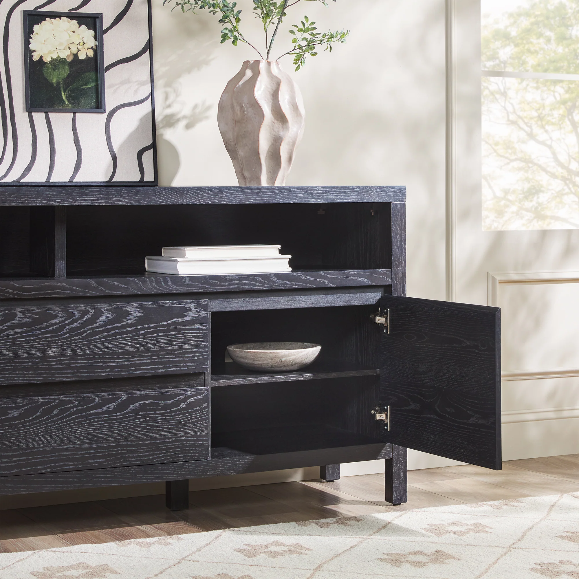 Nash 65" Modern Farmhouse Rustic Oak Wood Sideboard TV Stand - Image 9