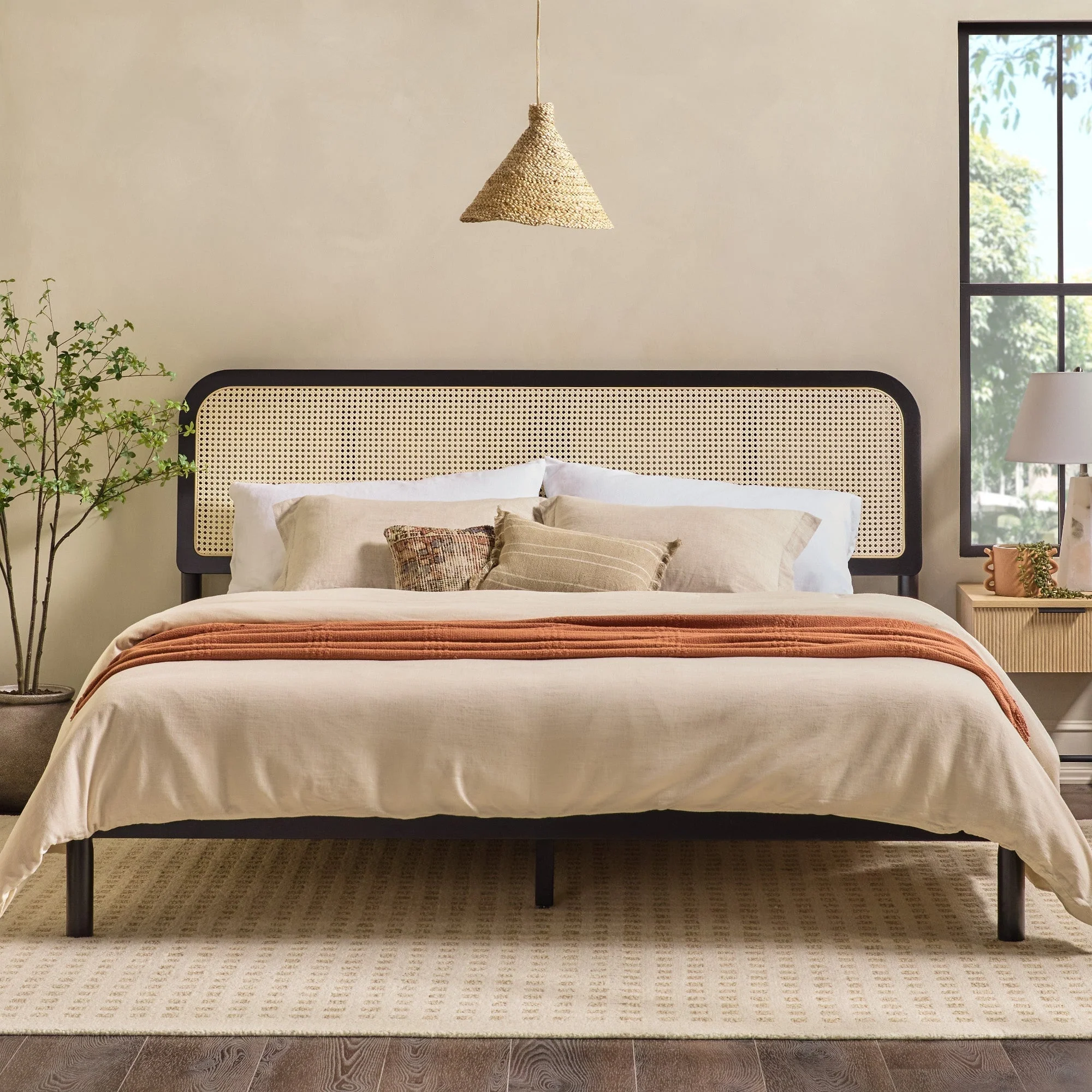 Neru Boho Curved Rattan-Headboard Bed Collection (Queen or King) - Image 16