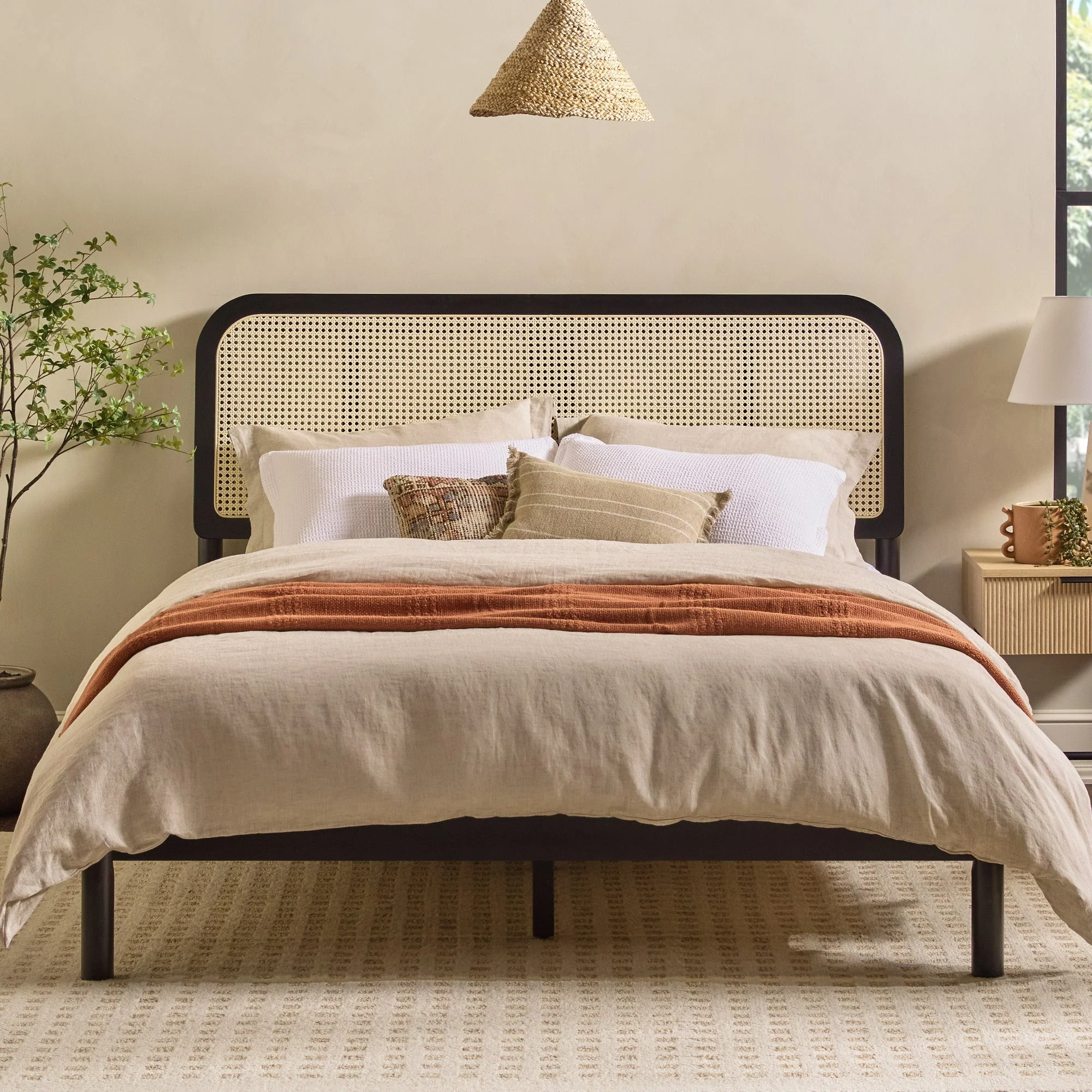 Neru Boho Curved Rattan-Headboard Bed Collection (Queen or King) - Image 3