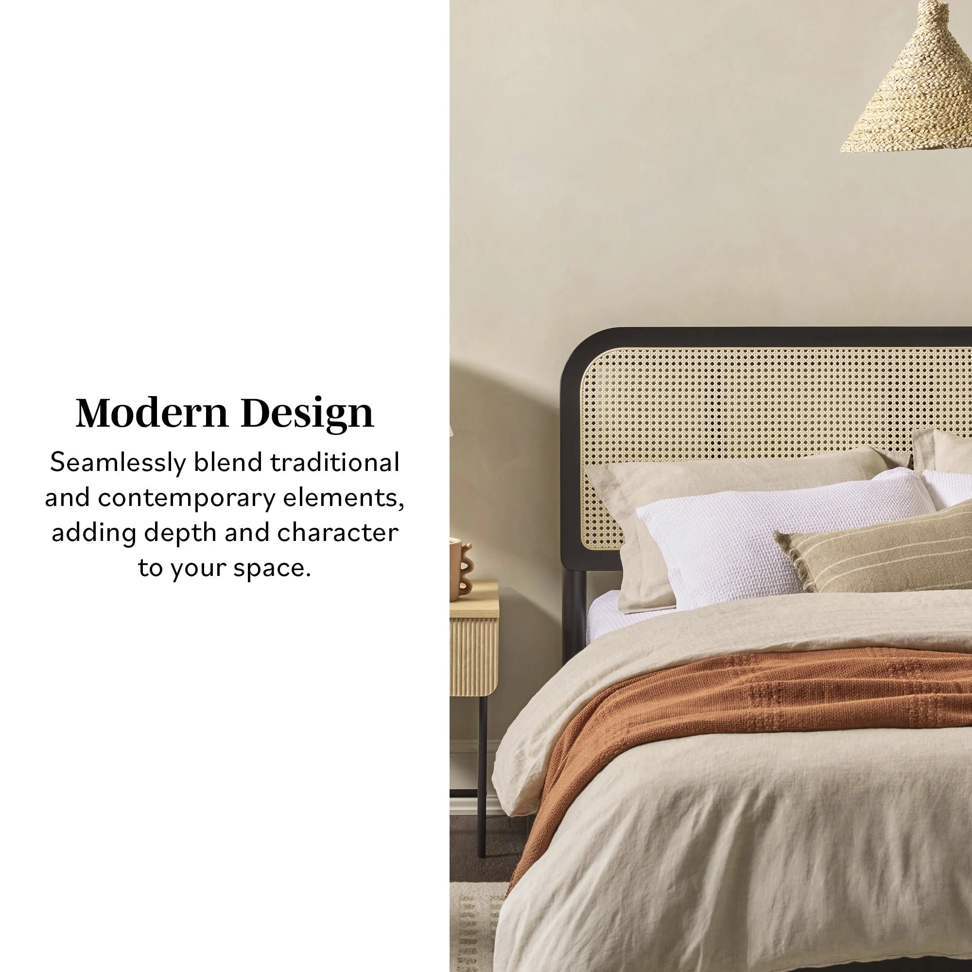 Neru Boho Curved Rattan-Headboard Bed Collection (Queen or King) - Image 5