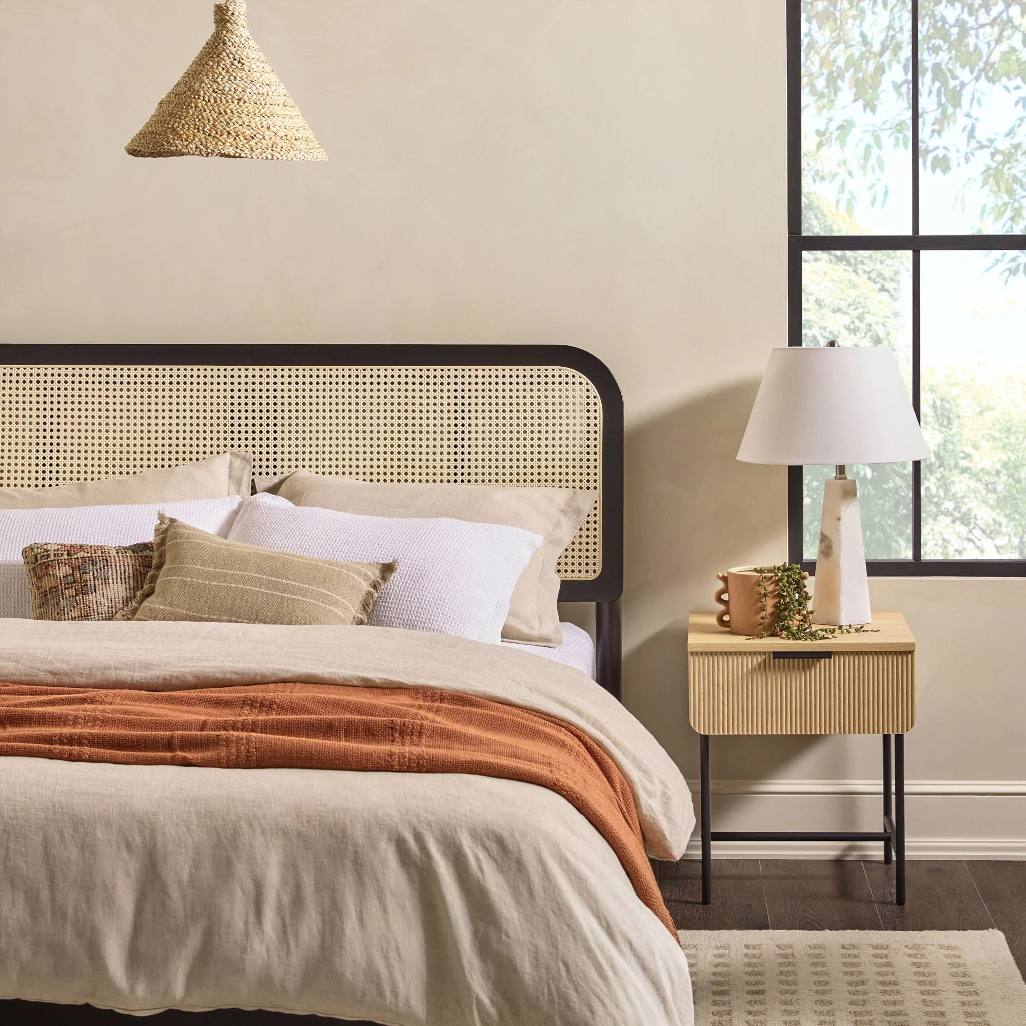 Neru Boho Curved Rattan-Headboard Bed Collection (Queen or King) - Image 7