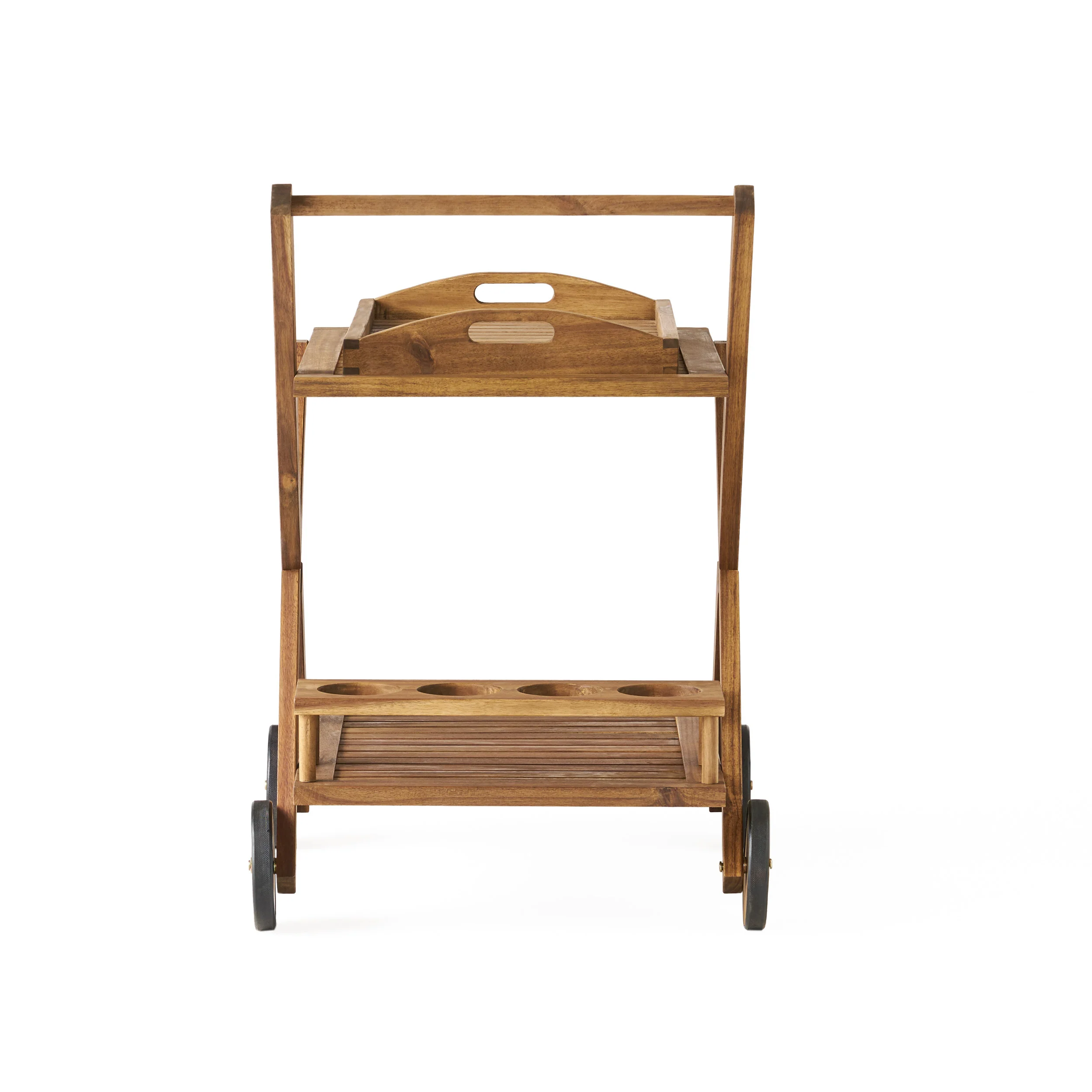 Walker Edison | Outdoor Patio Wood Bar Cart - Image 11
