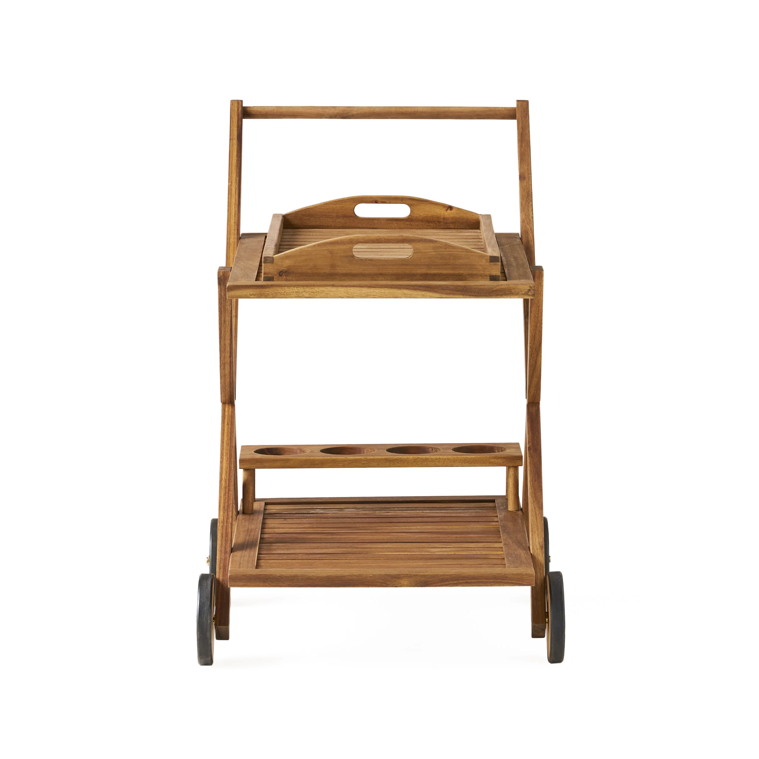 Walker Edison | Outdoor Patio Wood Bar Cart - Image 4