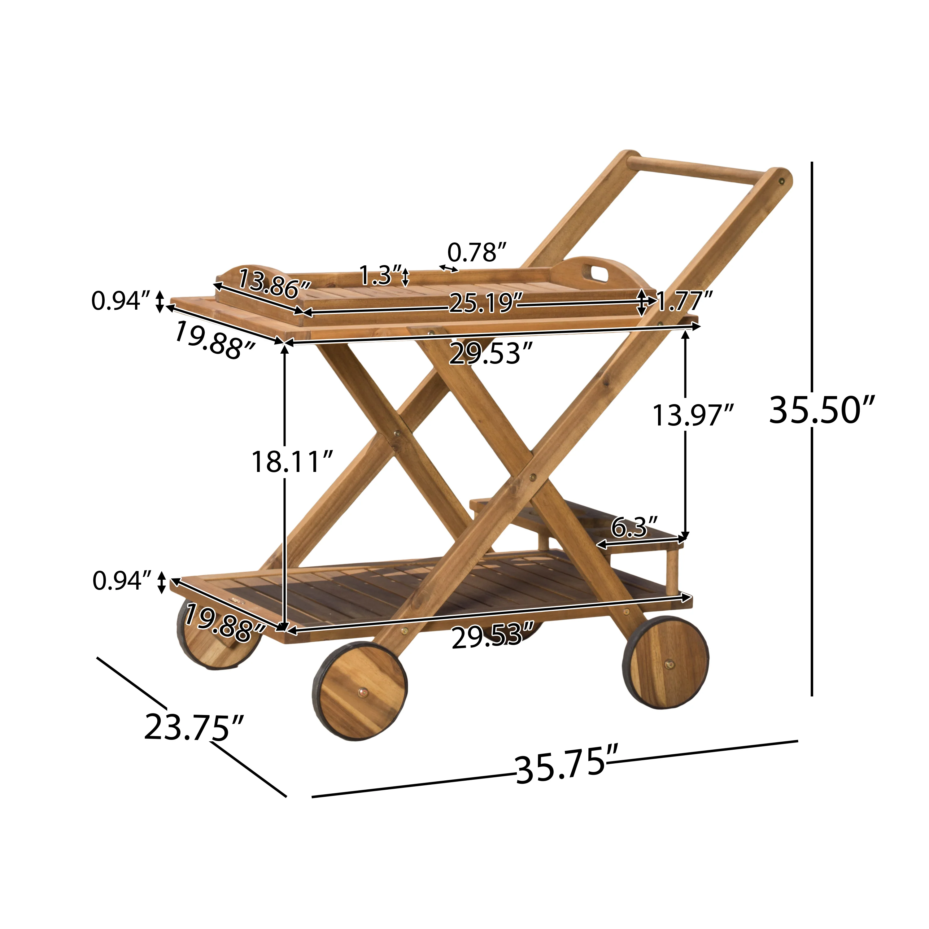 Walker Edison | Outdoor Patio Wood Bar Cart - Image 5