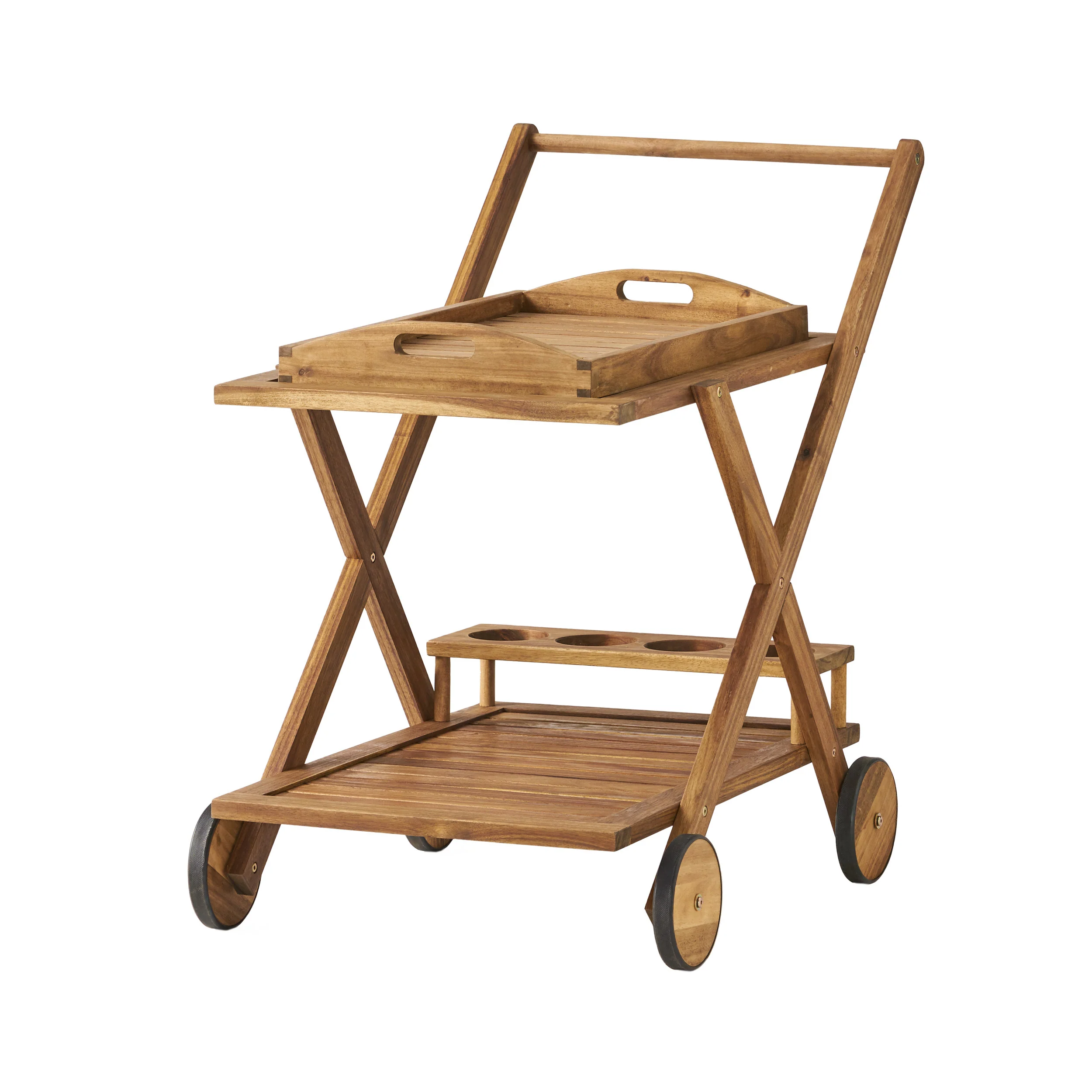 Walker Edison | Outdoor Patio Wood Bar Cart - Image 6
