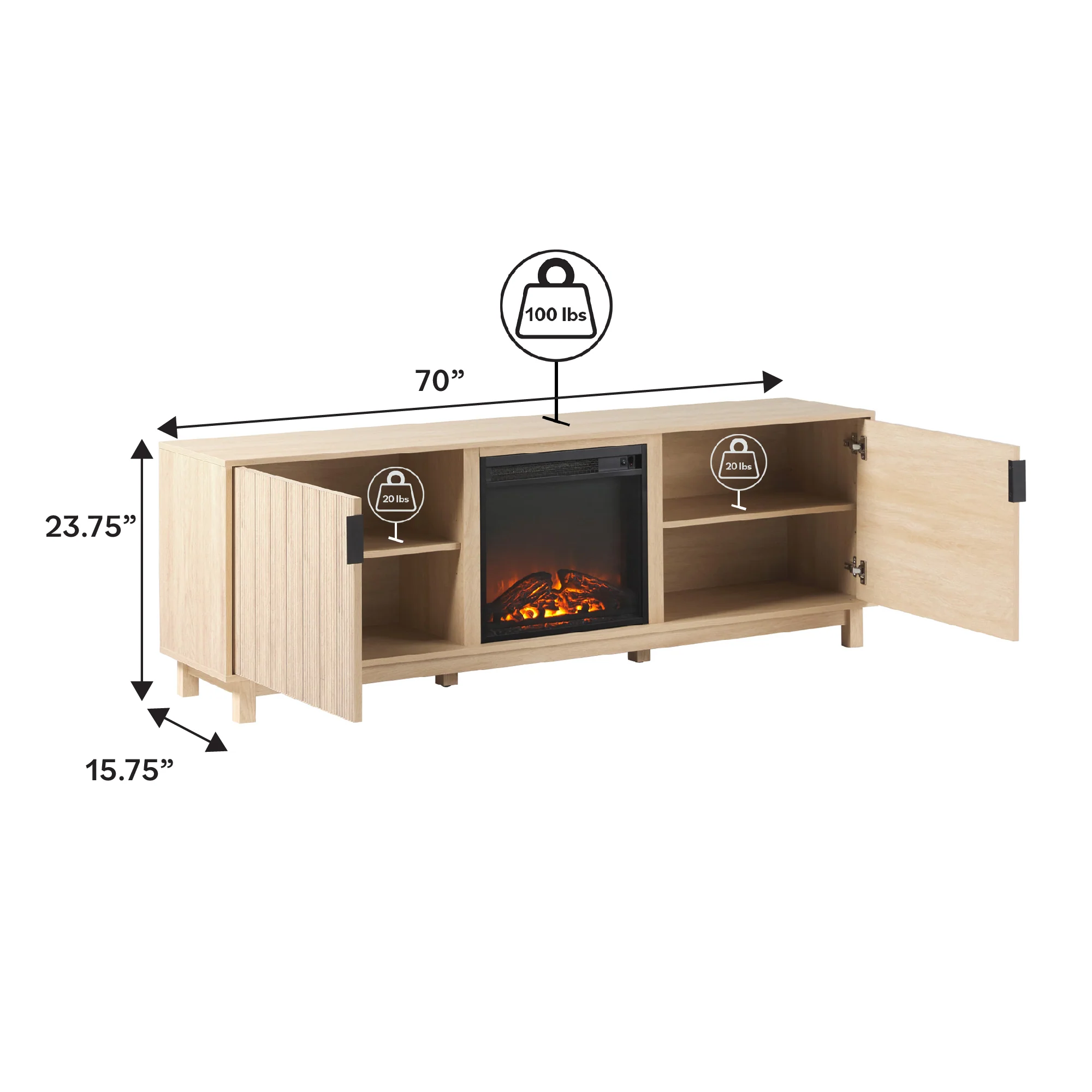 Reema Scandinavian 70" Modern Reeded TV Stand with Freestanding Electric Fireplace - Image 10