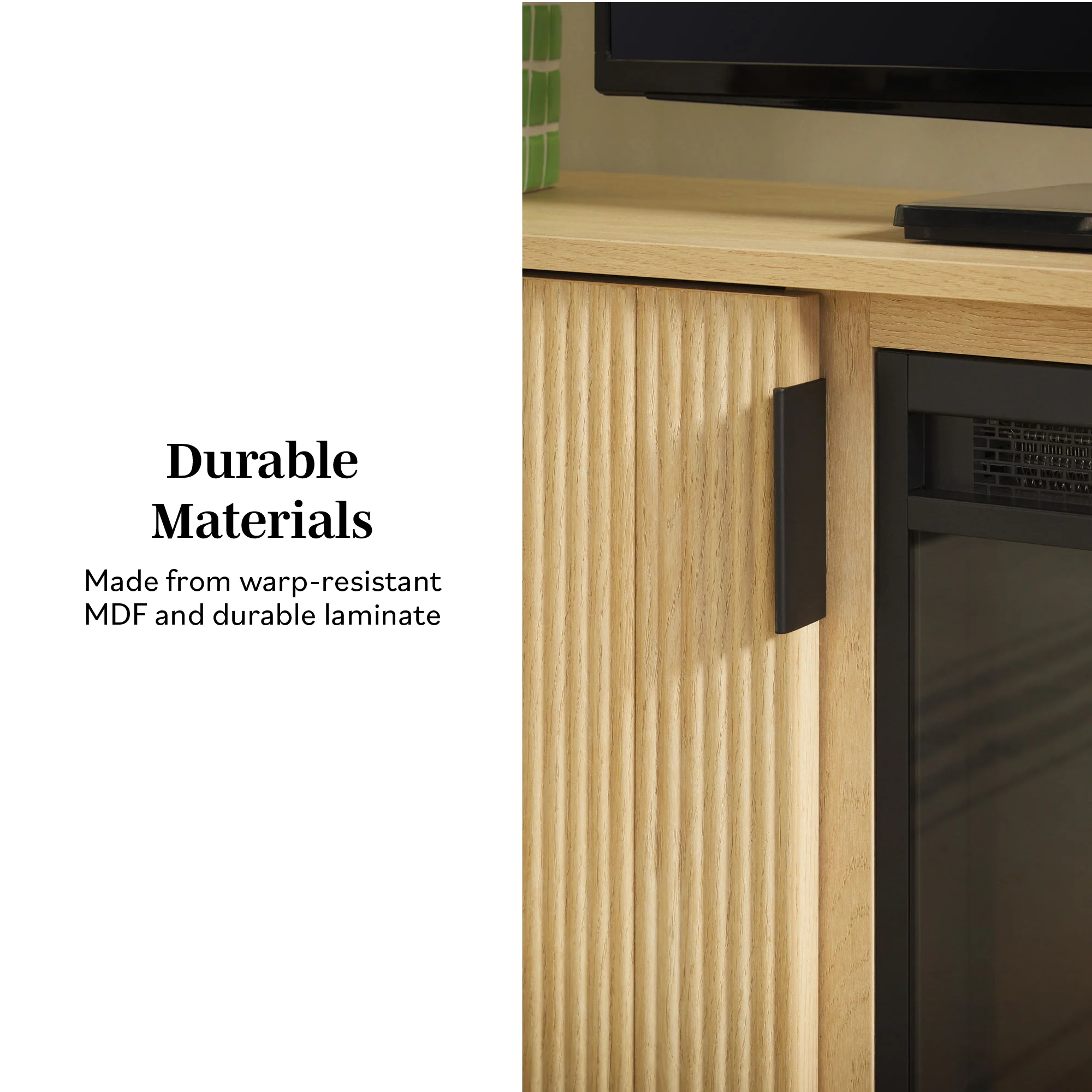 Reema Scandinavian 70" Modern Reeded TV Stand with Freestanding Electric Fireplace - Image 13