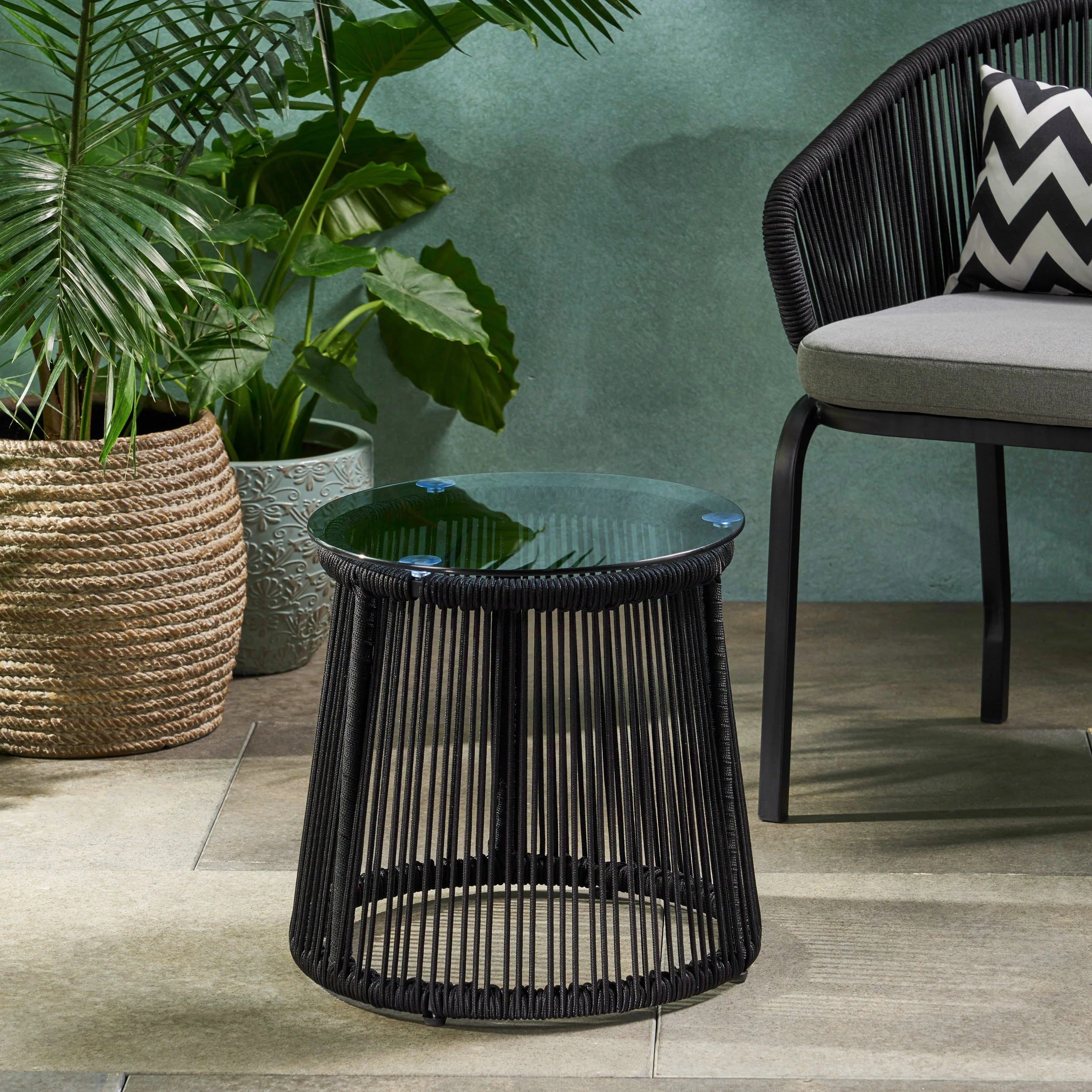Walker Edison | Rope Weaving Design Outdoor Side Table - Image 3