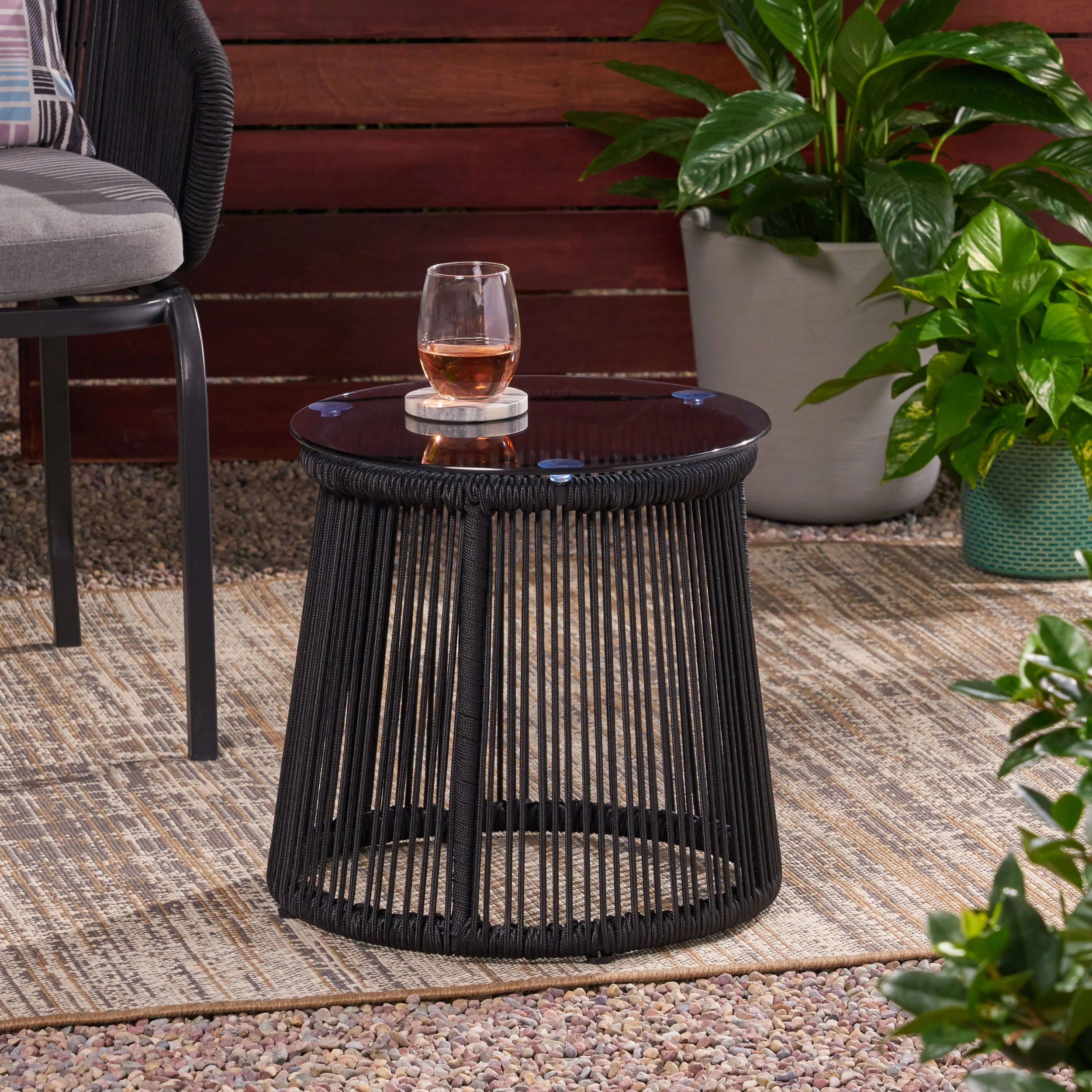 Walker Edison | Rope Weaving Design Outdoor Side Table - Image 4