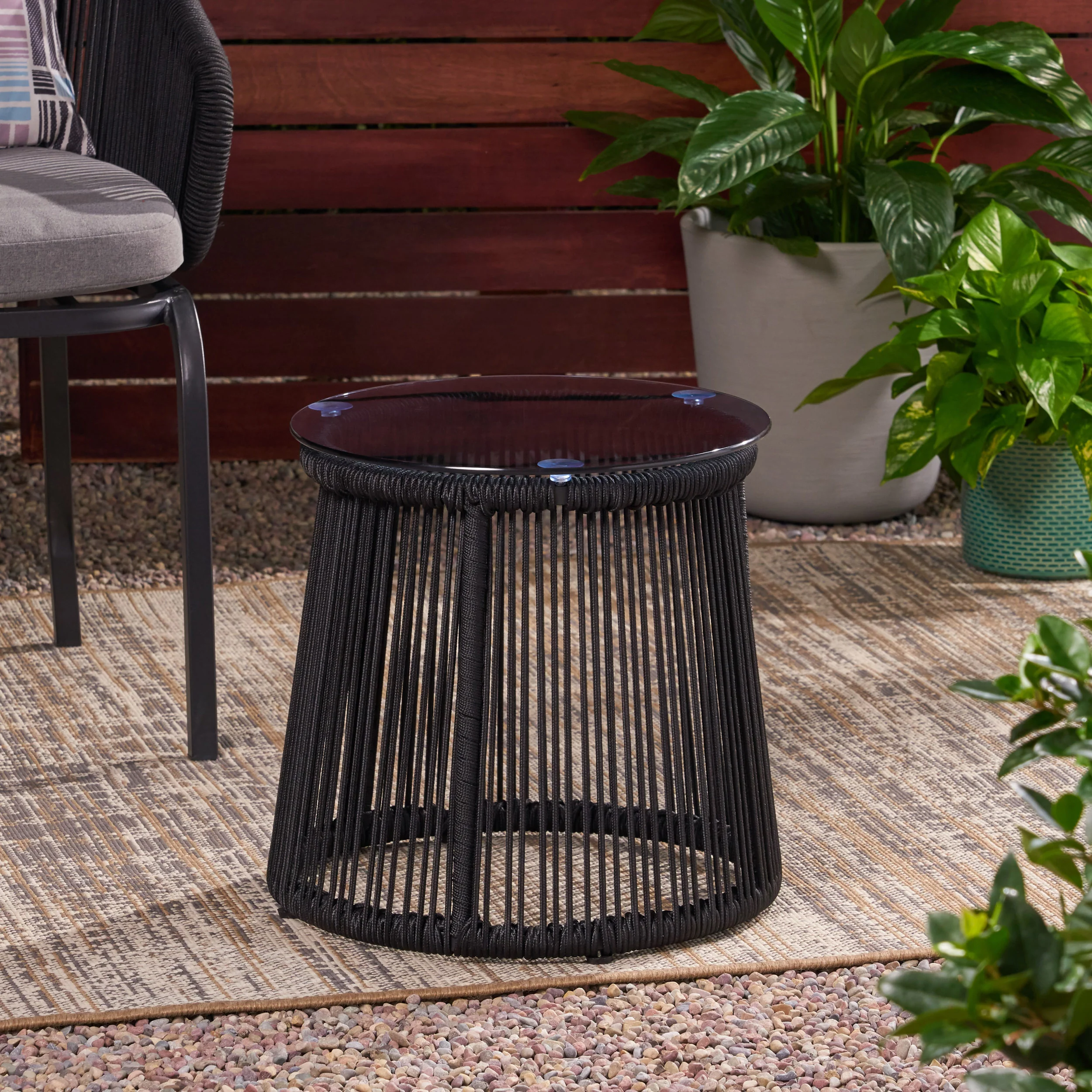 Walker Edison | Rope Weaving Design Outdoor Side Table - Image 5