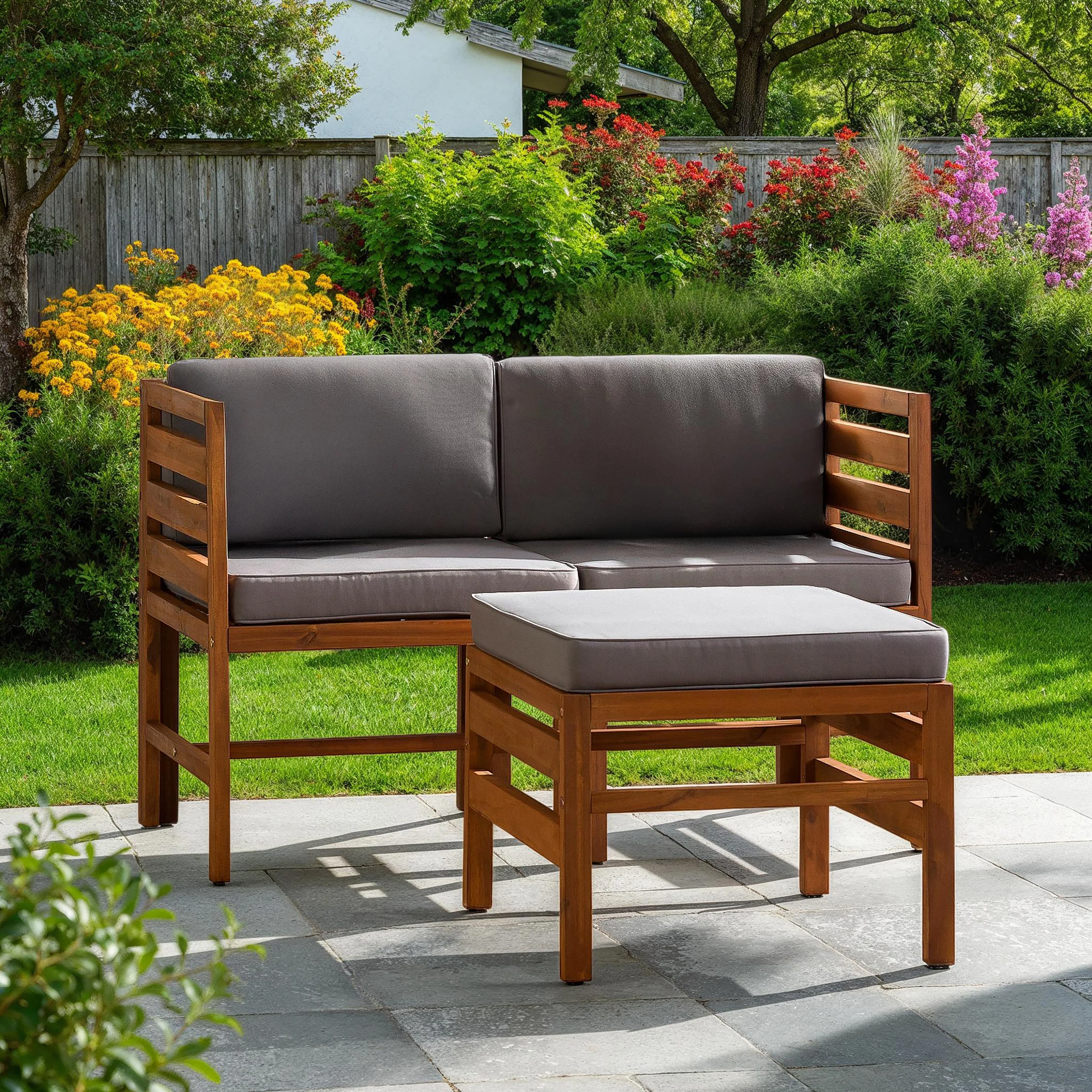 Sanibel 3-Piece Modular Acacia Chairs and Ottoman - Image 3