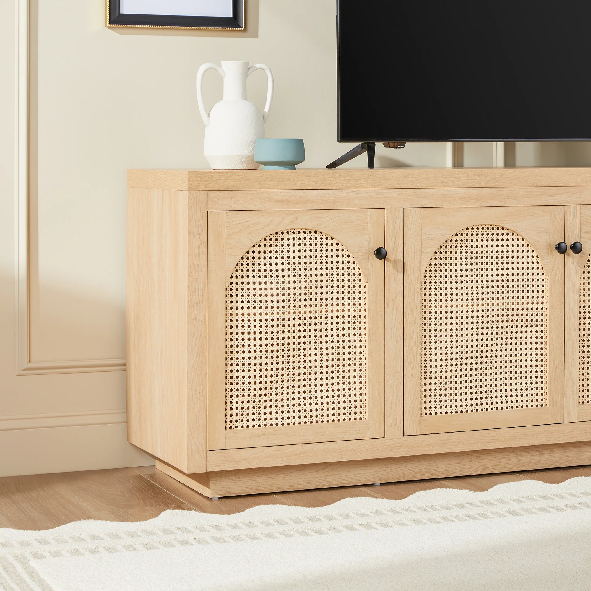 Sasha Contemporary TV Stand and Sideboard with Rattan Doors for up to 80" TV - Image 11